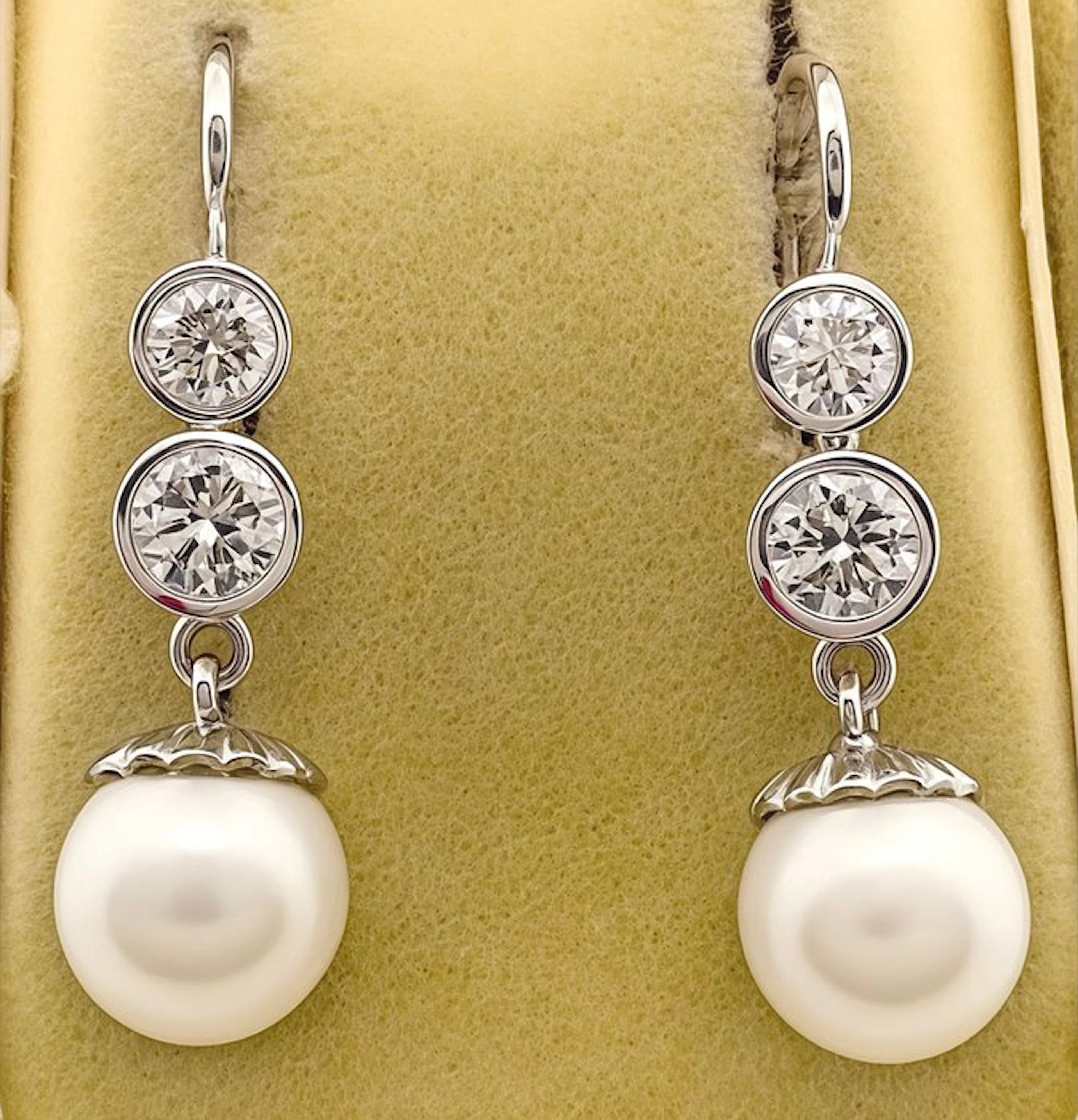 Earrings - 18 kt. White gold Diamond (Natural) - Pearl