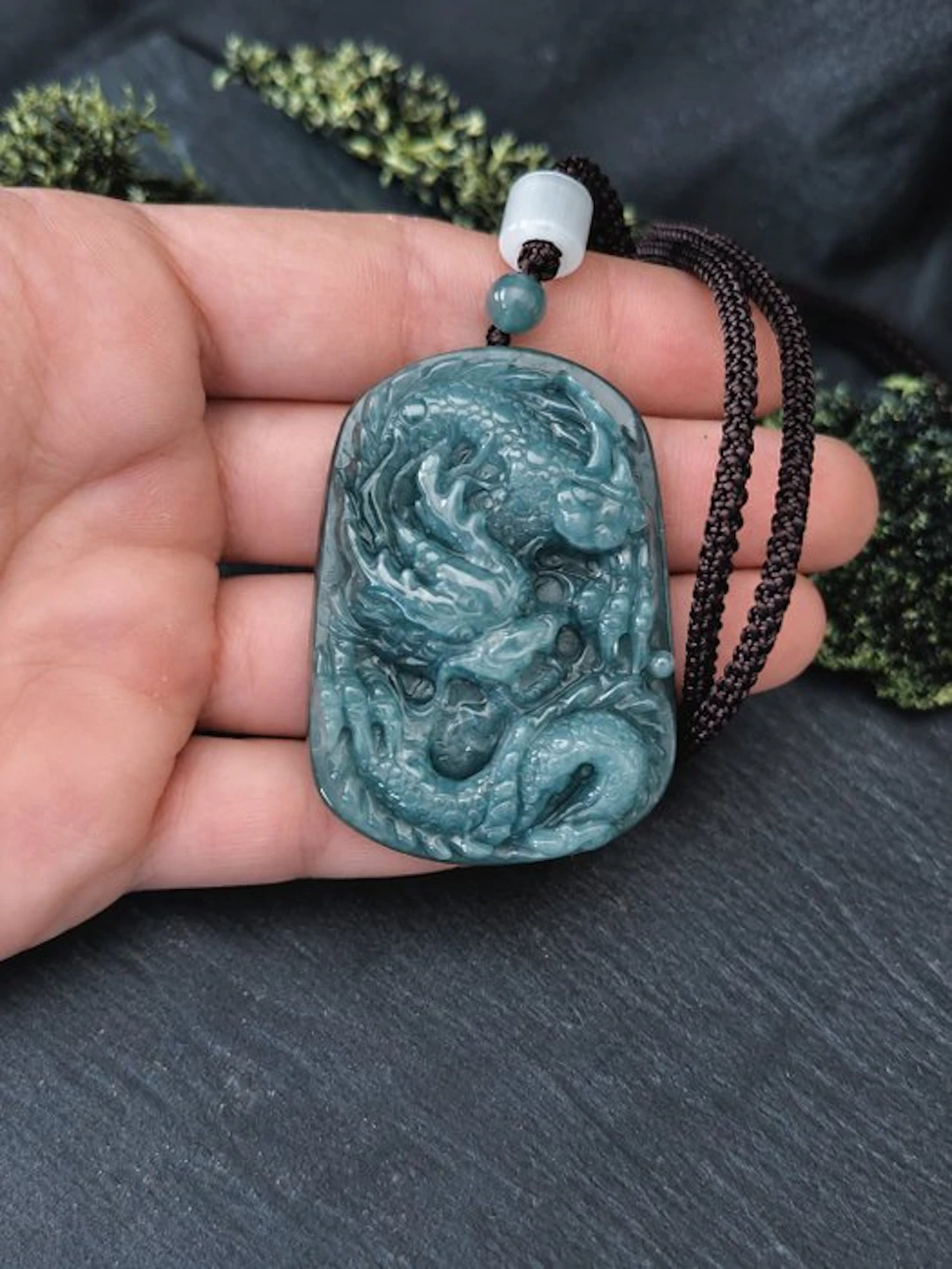 Certified Jadeite Pendant Jade Dragon Engraving- 47.14 g - (1)