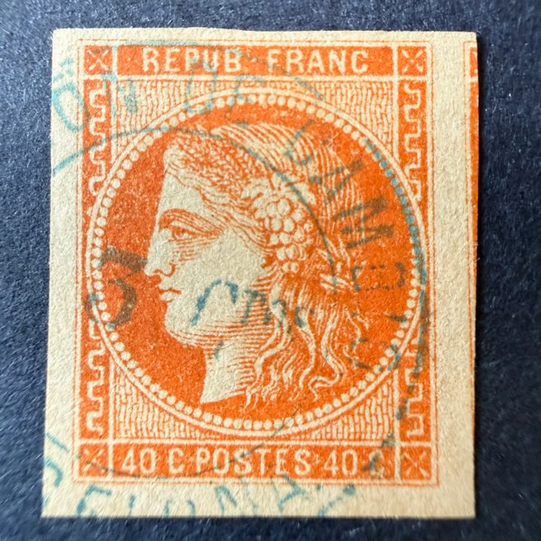 France - Yvert 48 "Bordeaux 40c" oblique. Spanish "admin de cambio". SUP.
