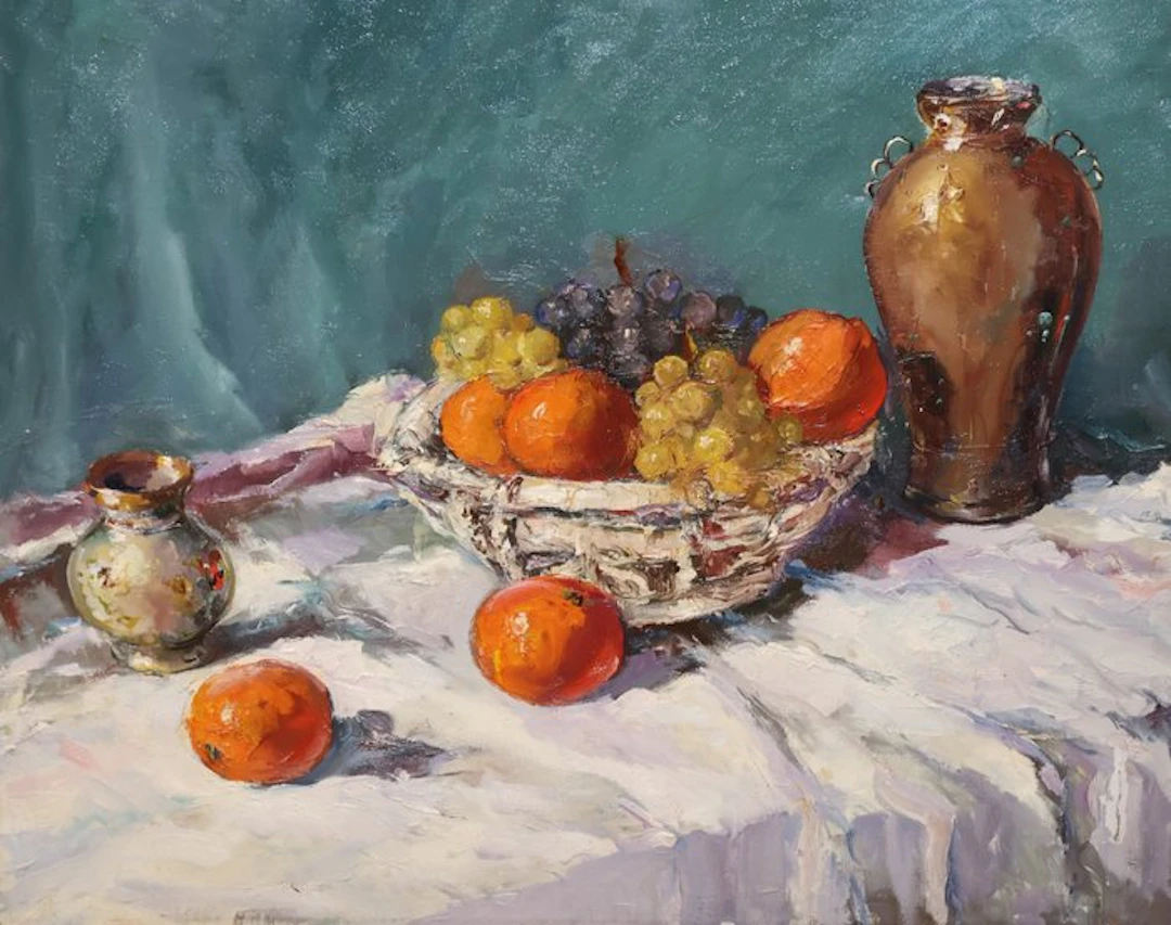 Spanish school (XX) - Bodegón mediterráneo con frutas