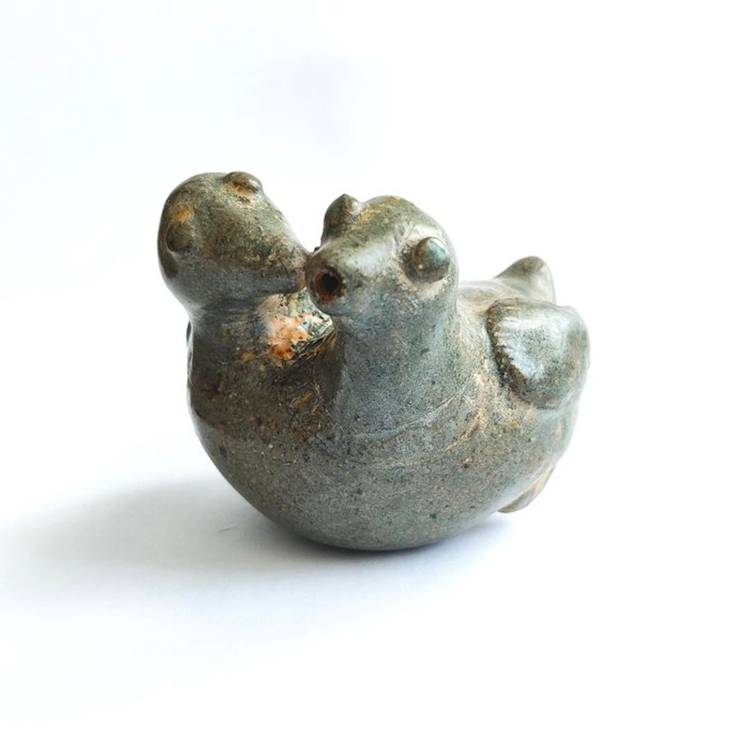 Lanna Kingdom Glazed Ceramic Dove Birds Medicine Oil Holder Dish Jar - 72 mm