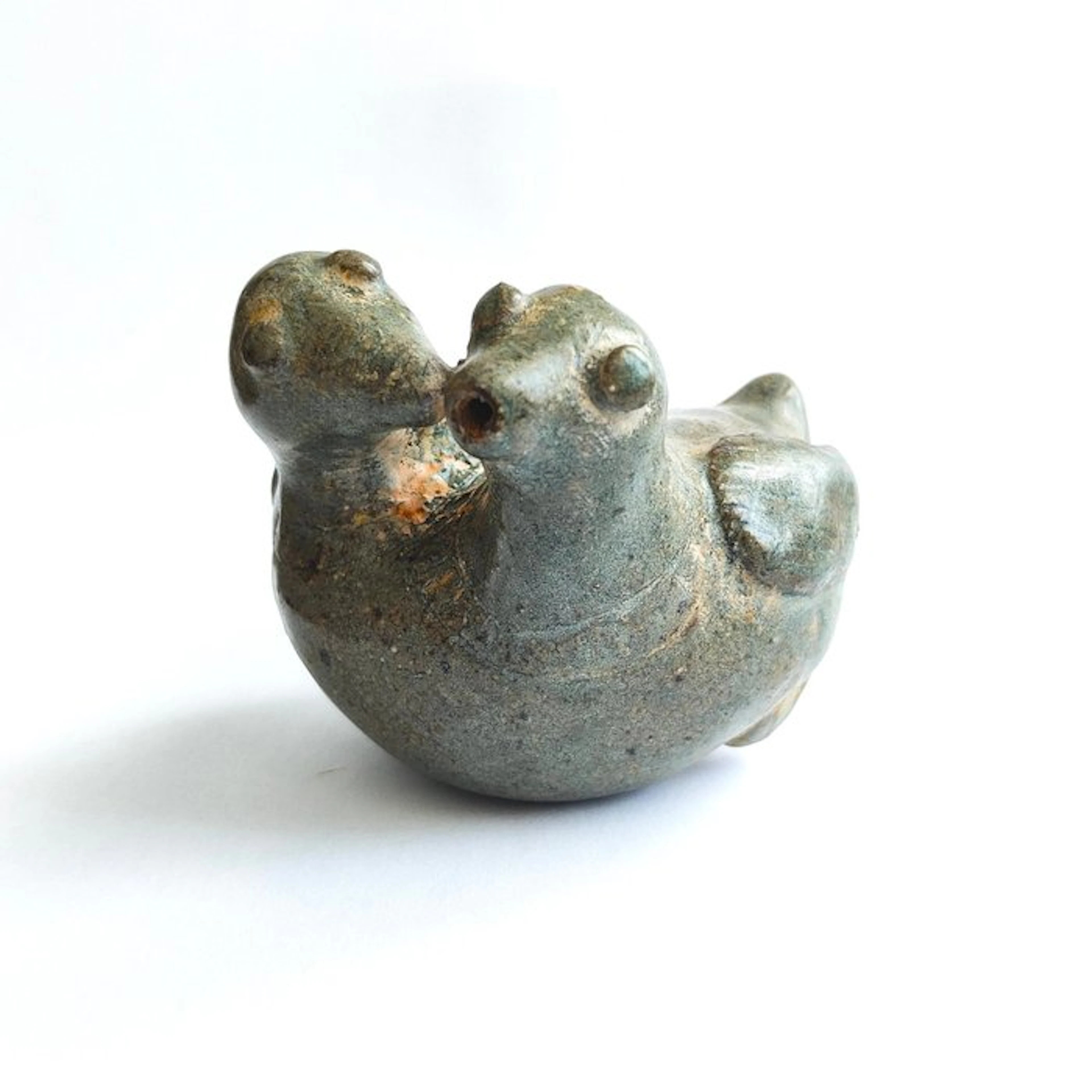 Lanna Kingdom Glazed Ceramic Dove Birds Medicine Oil Holder Dish Jar - 72 mm