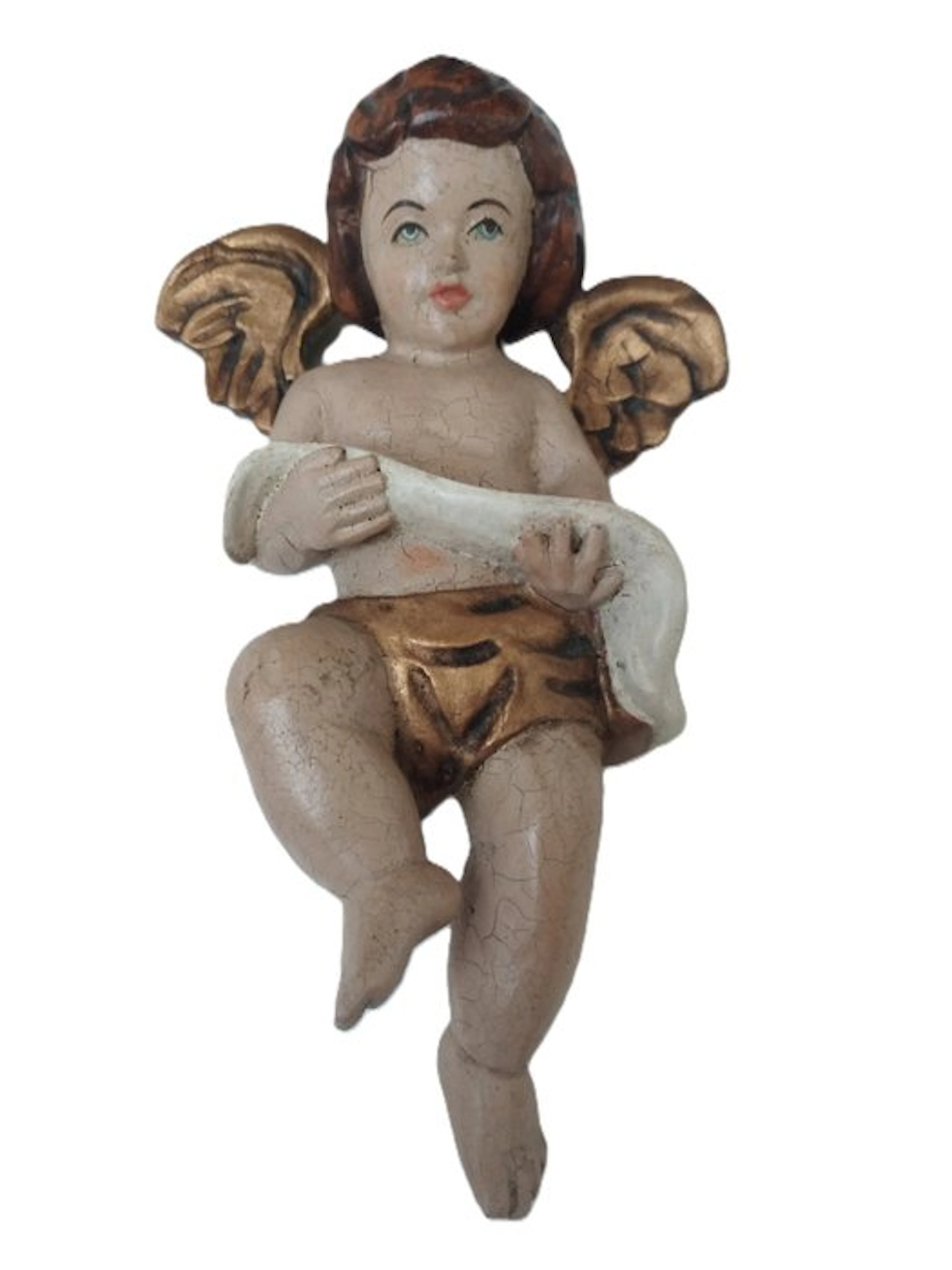 Carving, farbiger Engel mit Notenschleife - Amor...