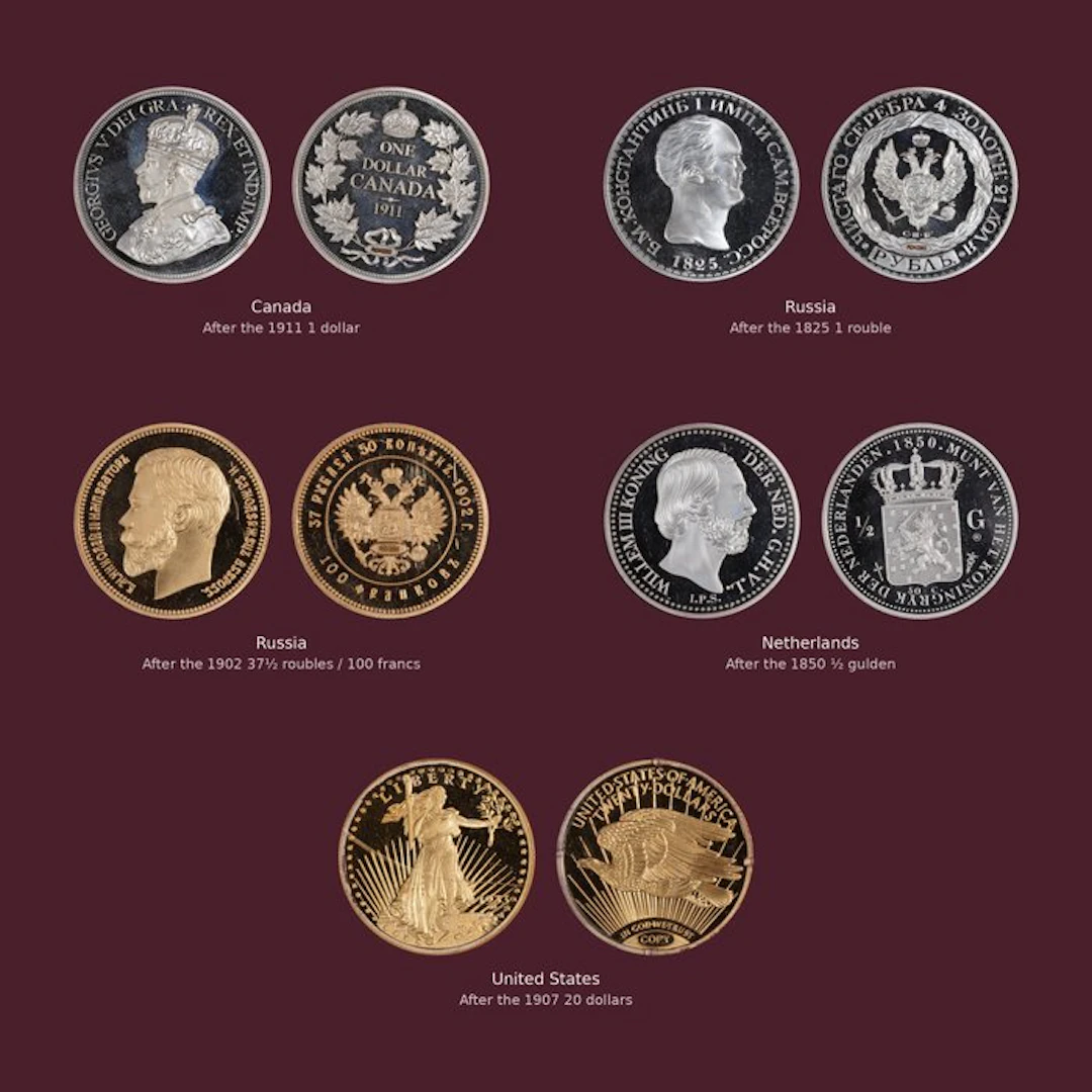 World. 5 historical coin Restrikes Canada