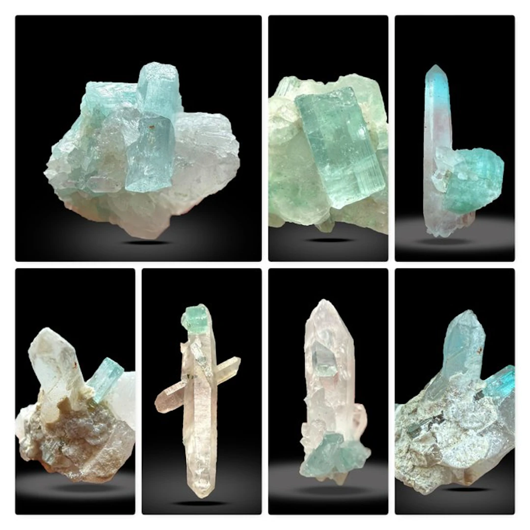 Vanadium Aquamarine with Quartz Crystal Lot of 7 –...