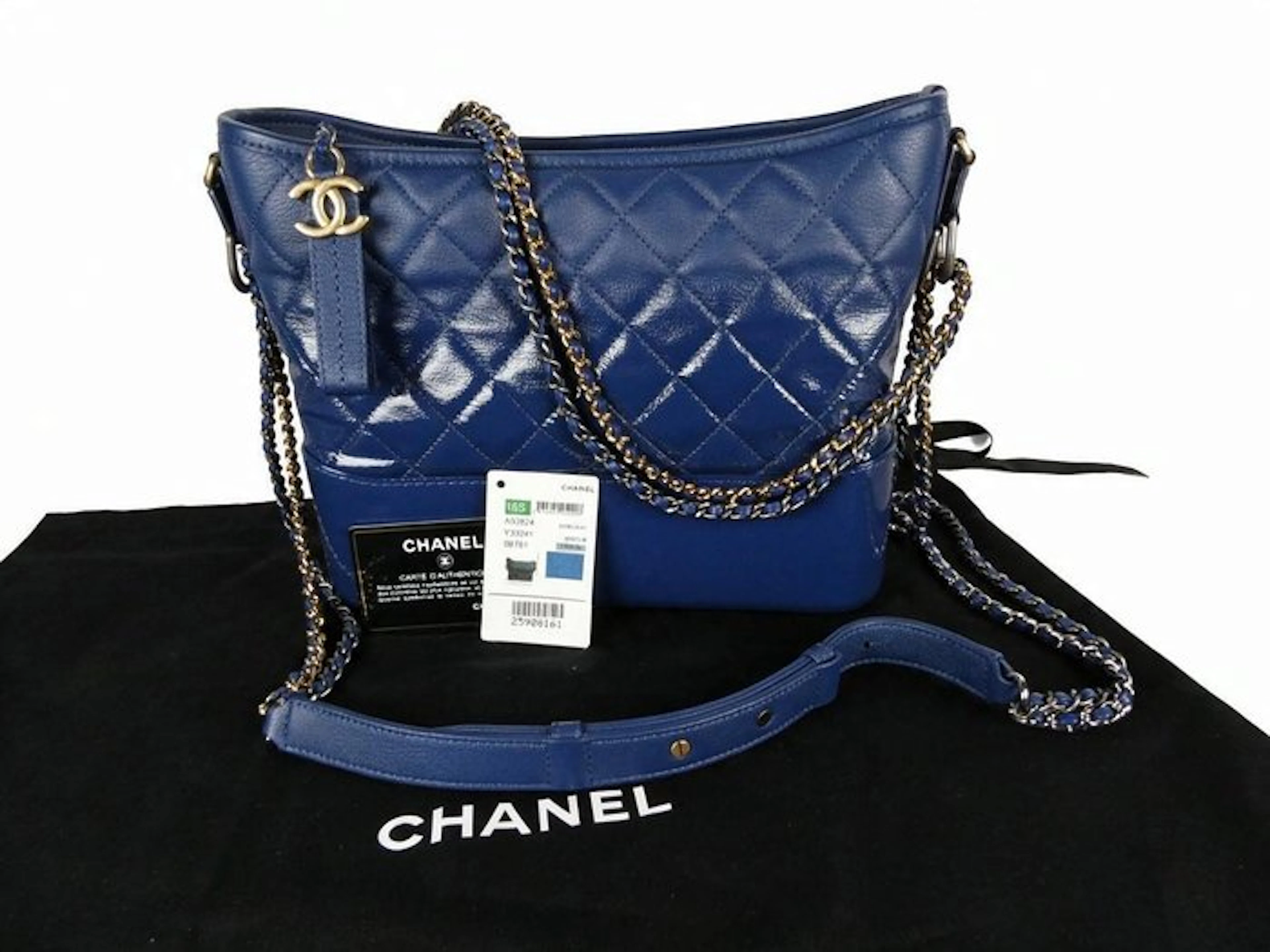 Chanel - Patent Goatskin Quilted Medium Gabrielle Hobo Blue - Bag