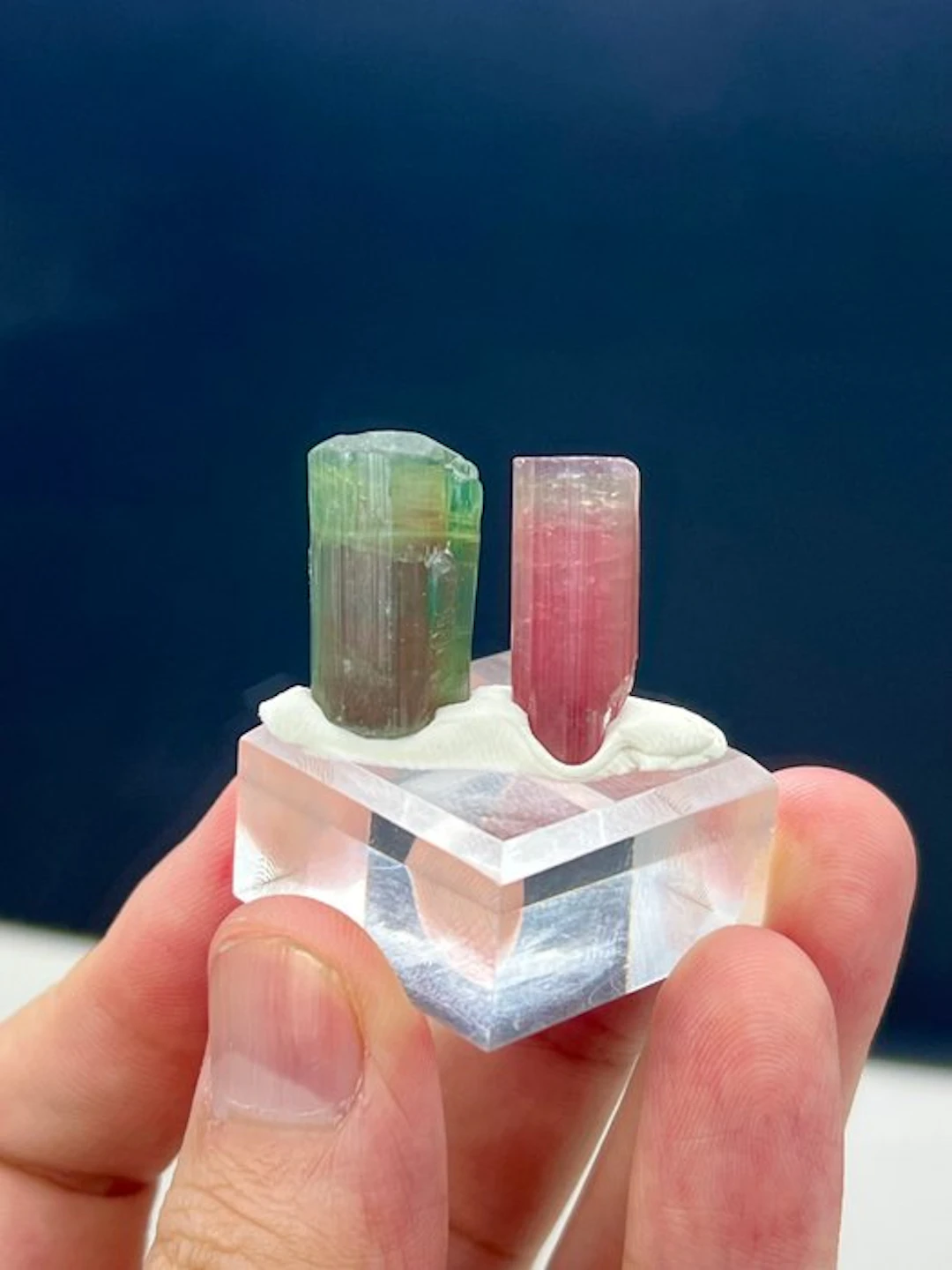 Bicolour tourmaline Crystals - Height: 20 mm - Width: 10 mm- 9 g - (1)