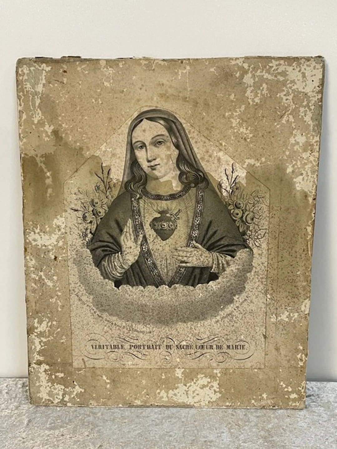 Lith. Clappie - Antieke Grote Lithografie Maagd Maria