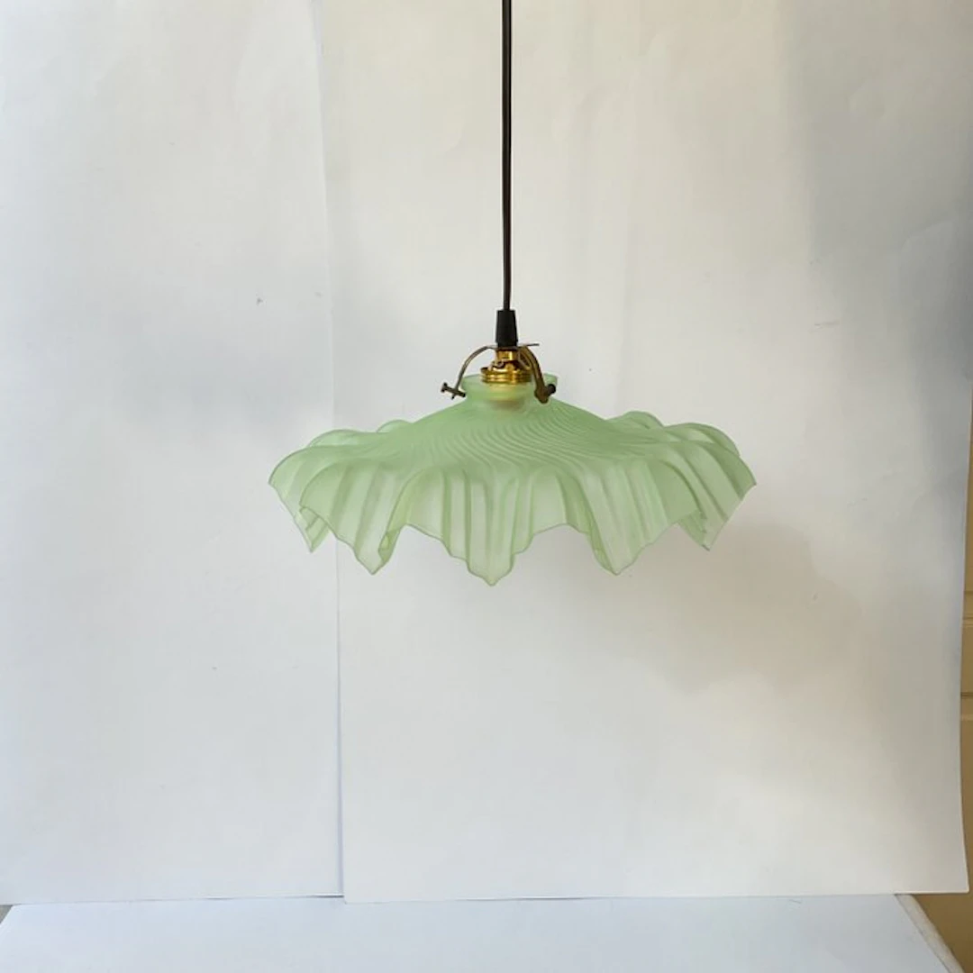 Lamp - Art Nouveau Suspension Lamp - France - ca. 1900-1910 - Brass, Glass