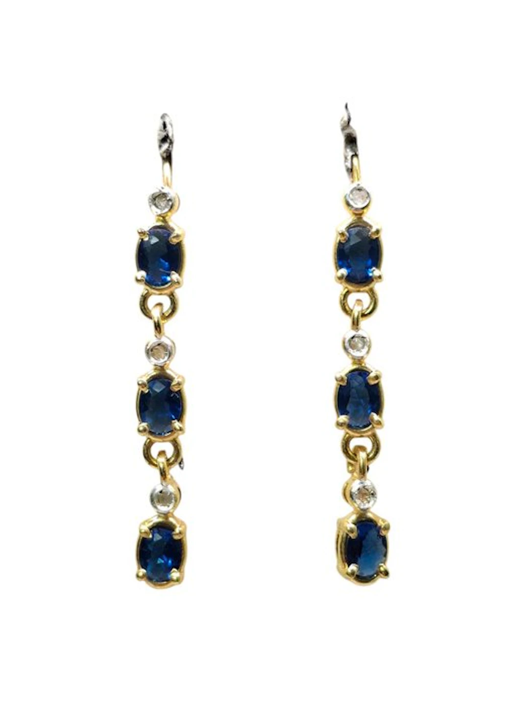 No reserve price - Earrings - 9 kt. Silver, Yellow gold Sapphire - Diamond