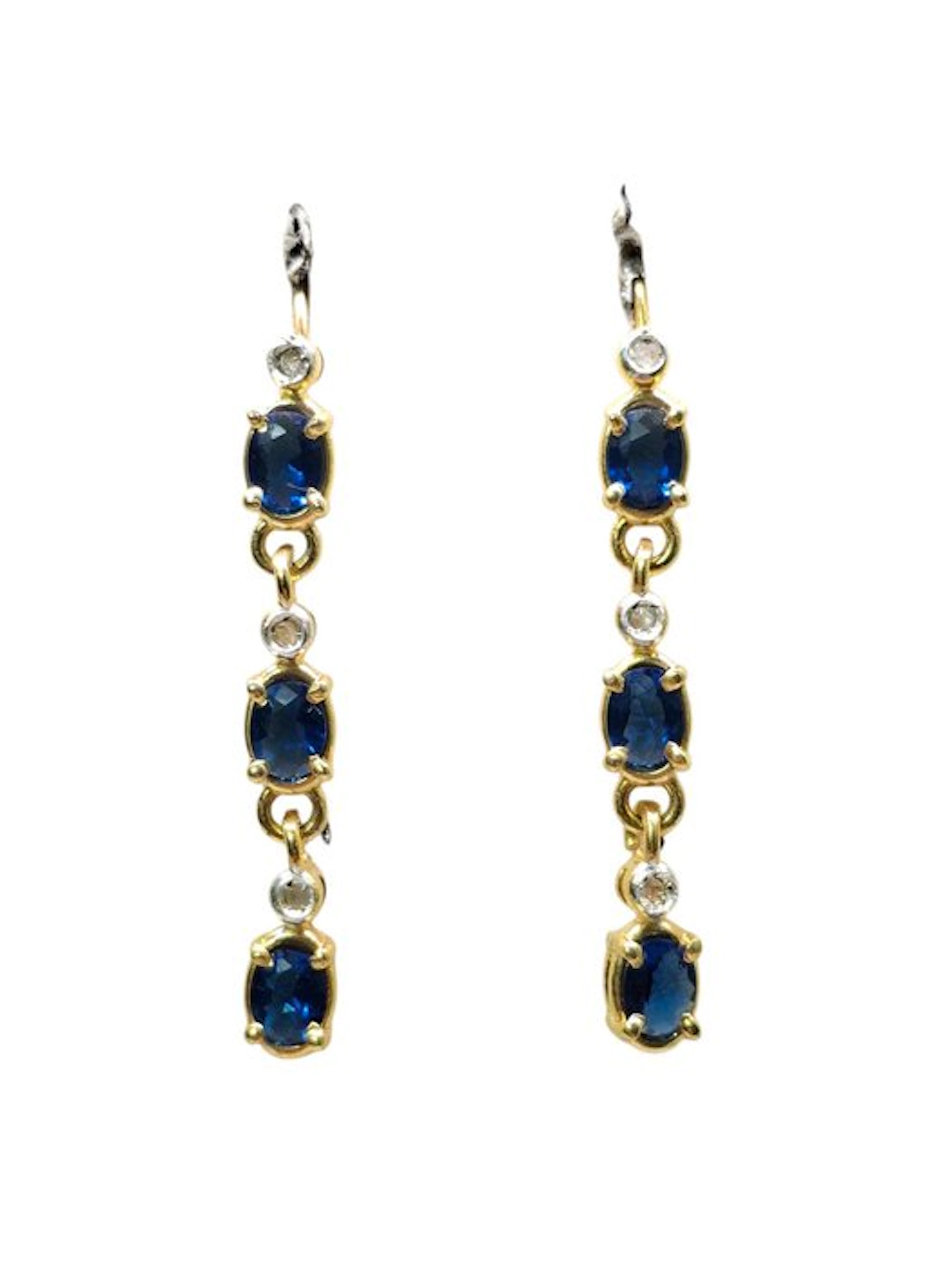 No reserve price - Earrings - 9 kt. Silver, Yellow gold Sapphire - Diamond