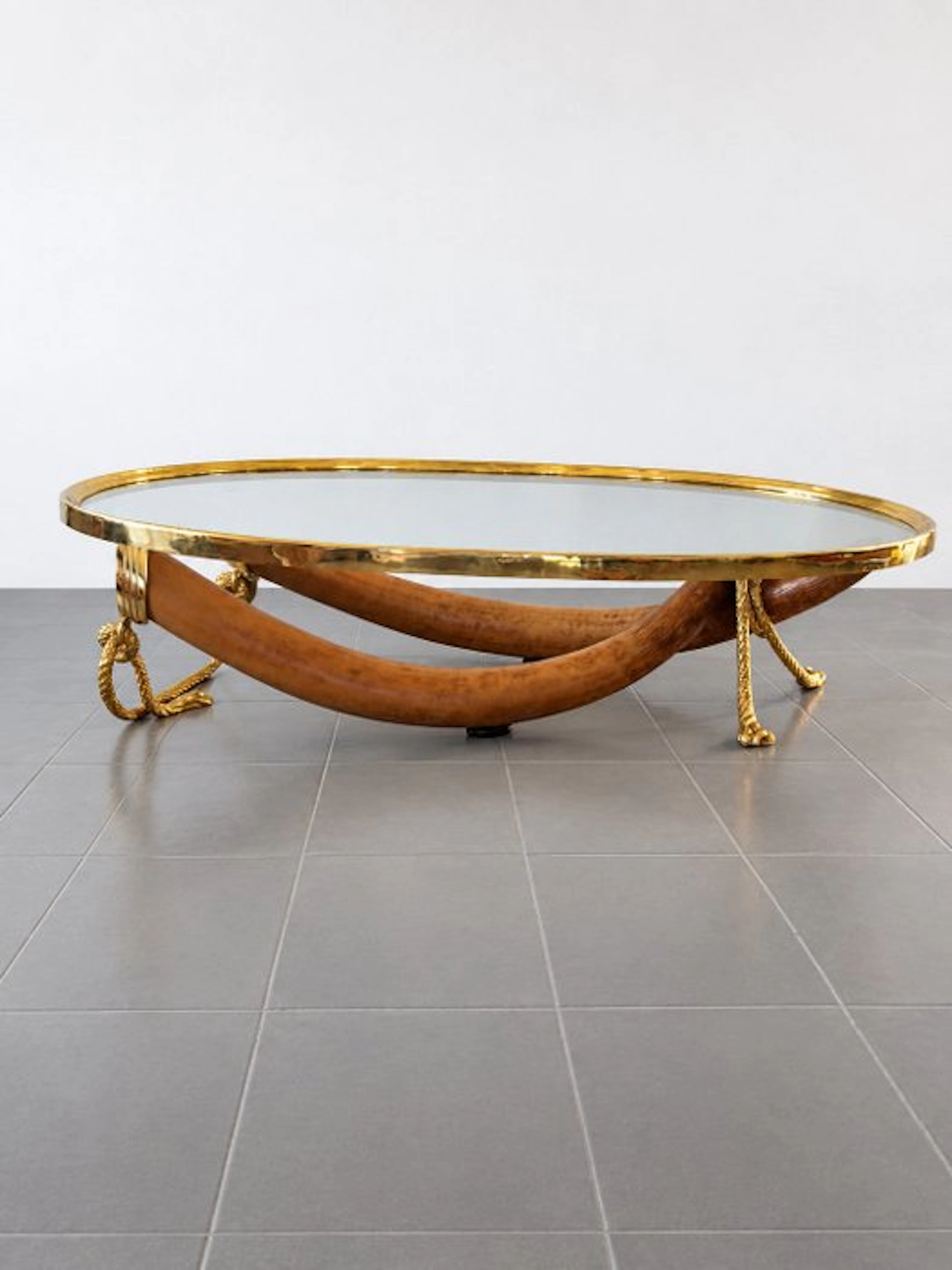 Valenti - Table - Glass, Resin, Brass - Faux elephant tusk