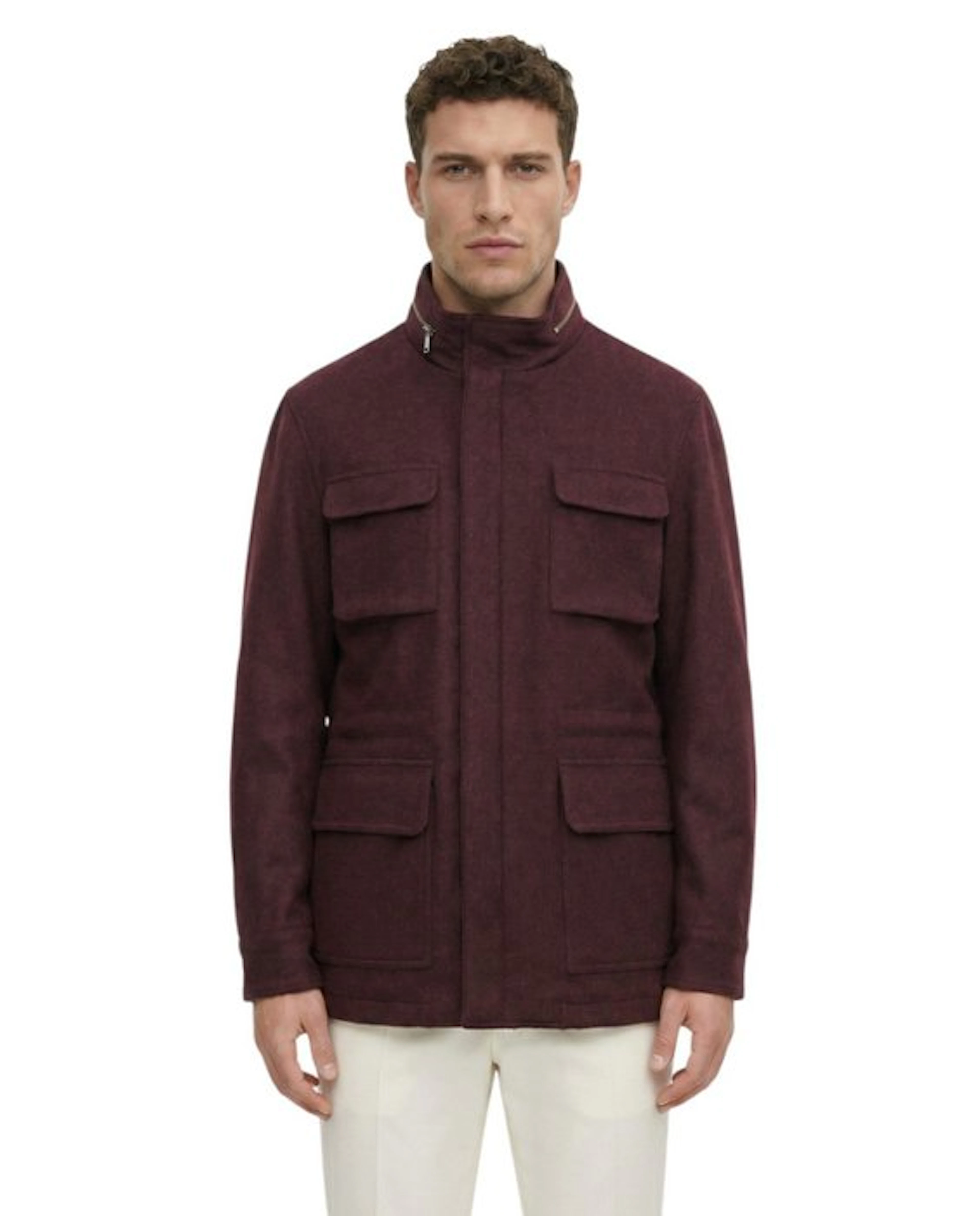 ISAIA NAPOLI - 50 IT - Burgundy Coulisse Zip Field Jacket...
