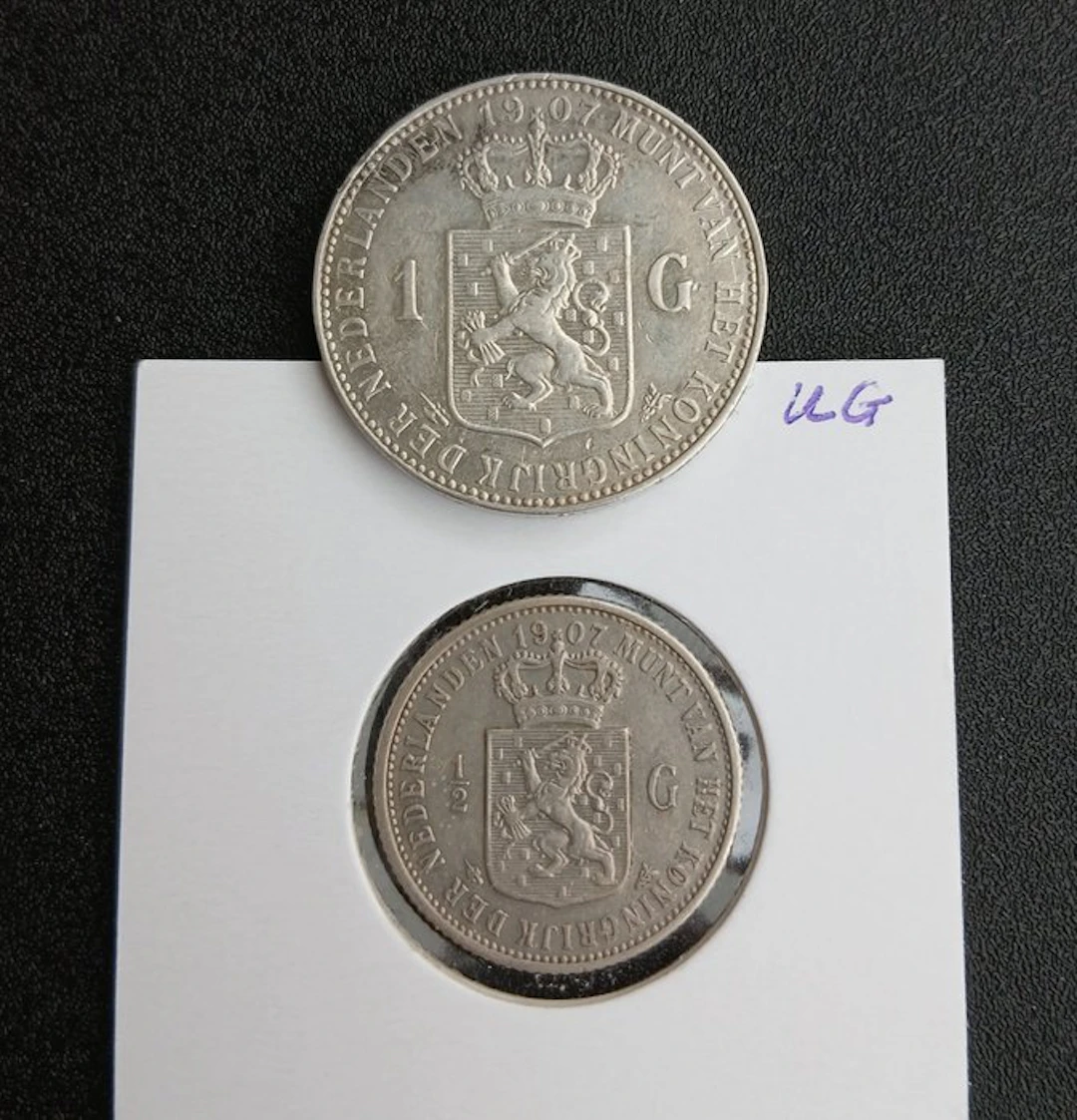 Netherlands. Wilhelmina. 1/2, 1 Gulden 1907 (No reserve price)
