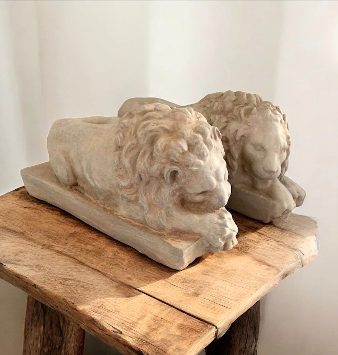 Sculpture, Coppia leoni - 20 cm - Pair of Canova lions – stone cast