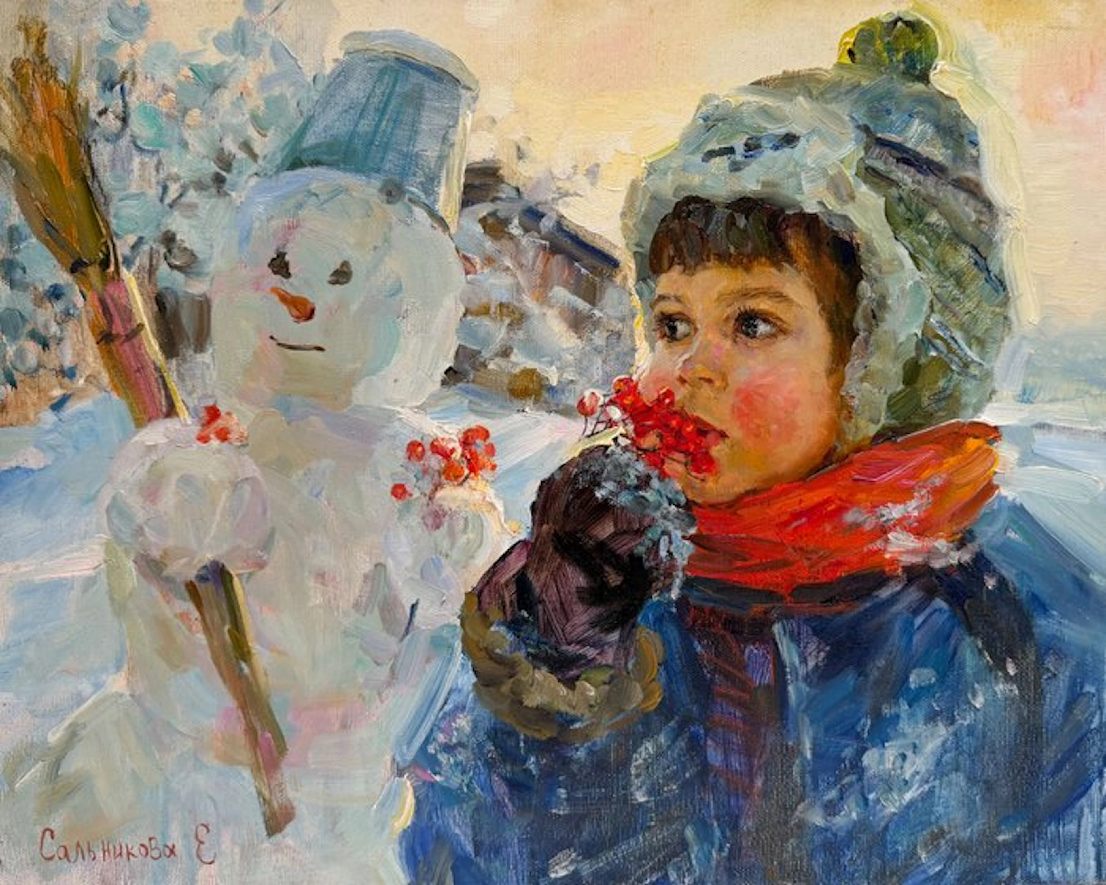 Elena Salnikova (1970) - Le Goût de l'Hiver - L'enfant et le Bonhomme de Neige