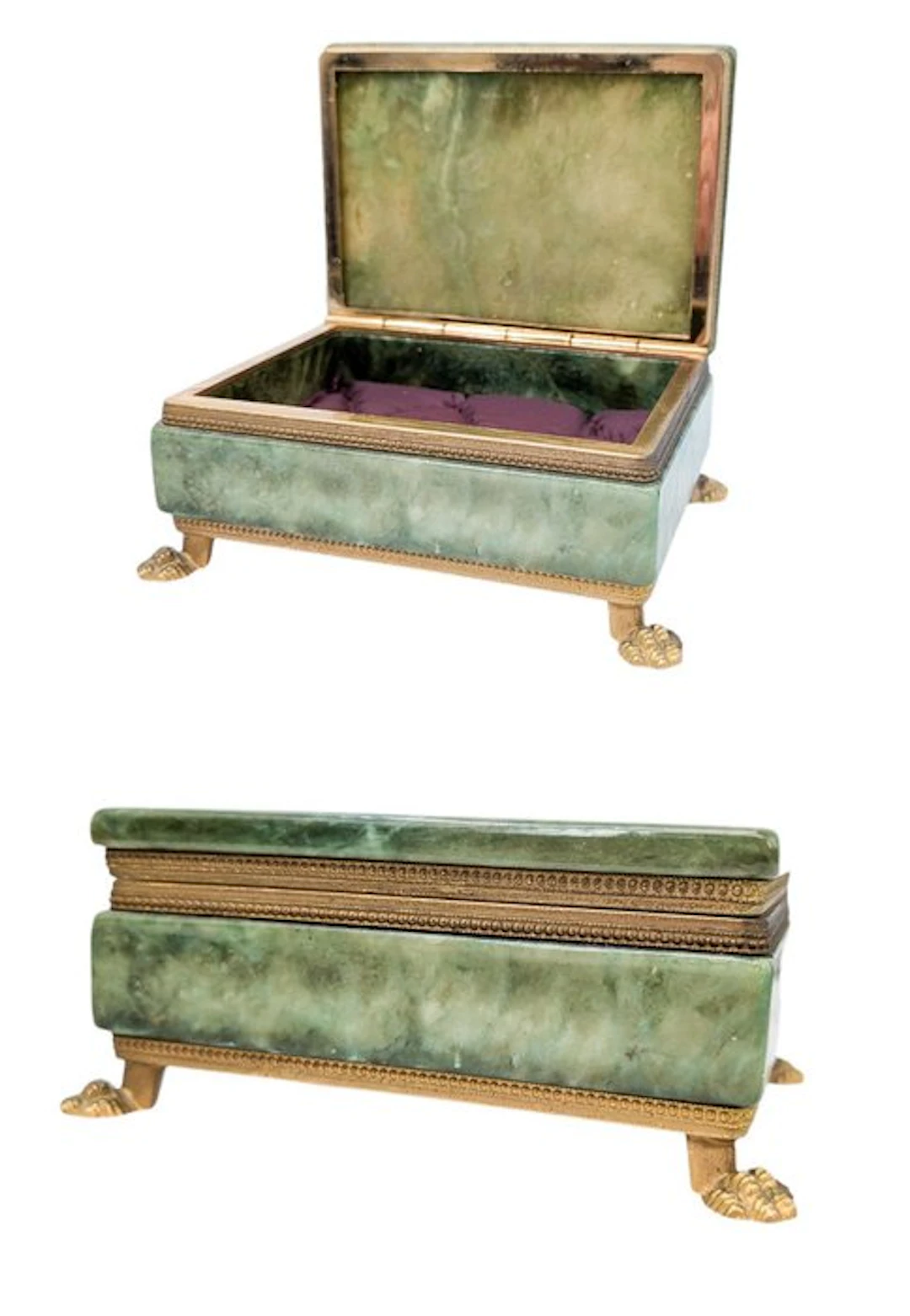 Coffret à bijoux vintage italienne en albâtre vert fait à la main