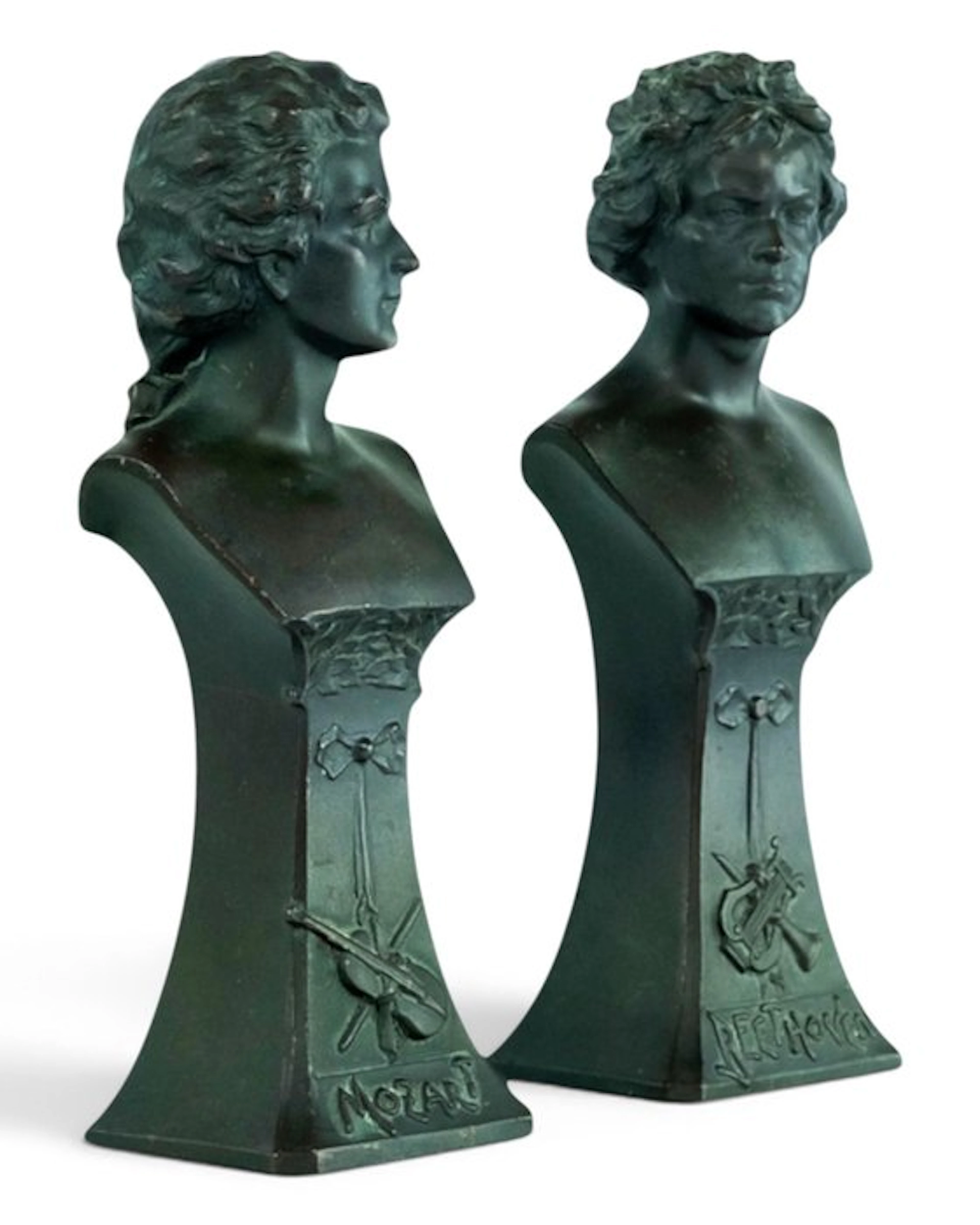 Sculpture, Mozart & Beethoven - Antique Busts - 18 cm - Spelter