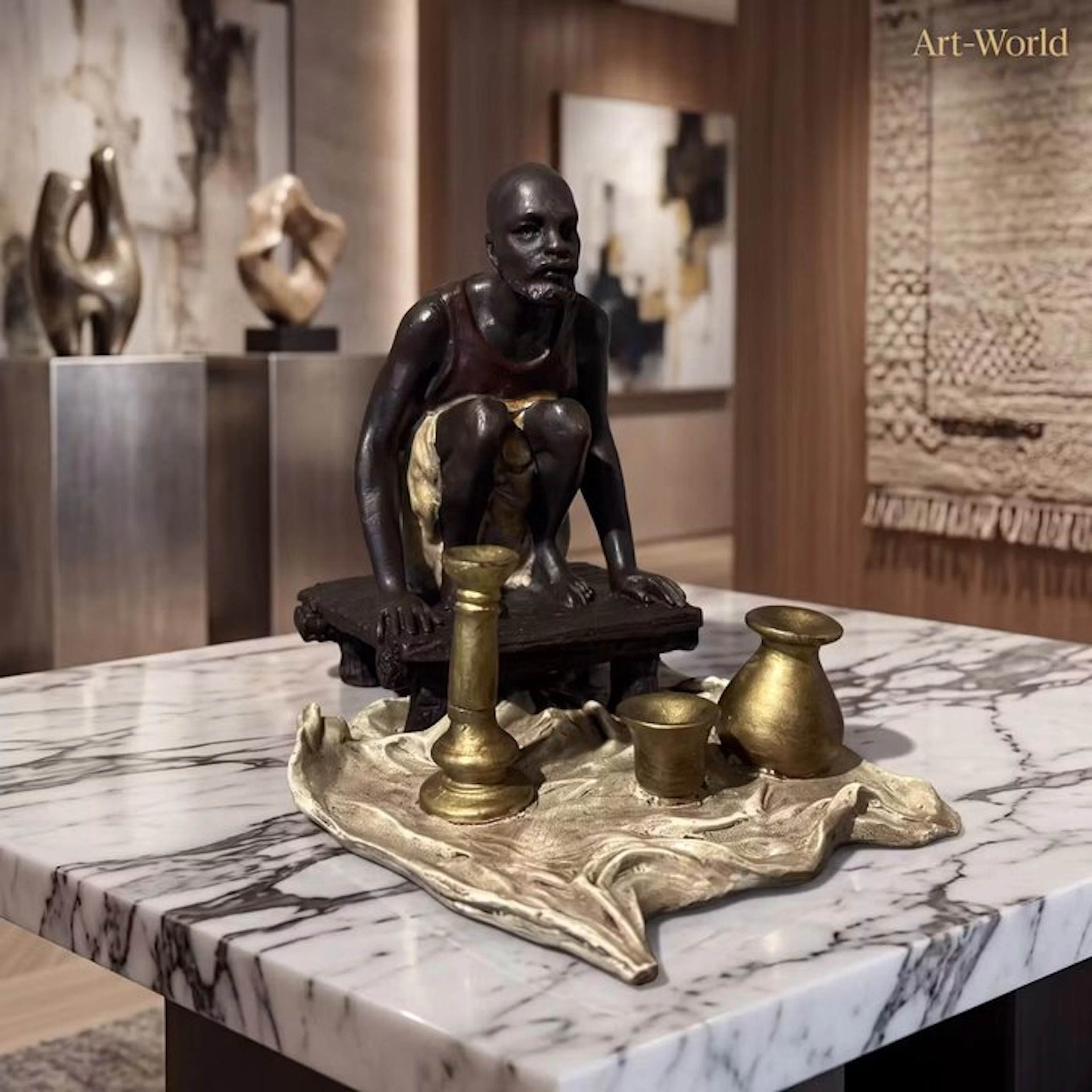 Statue, Arabische Thee Drinker 14 cm - 10.5 cm - Bronze