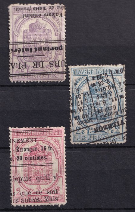 France 1869 - Stamps for newspapers, superb collection. - Yvert n°7/9