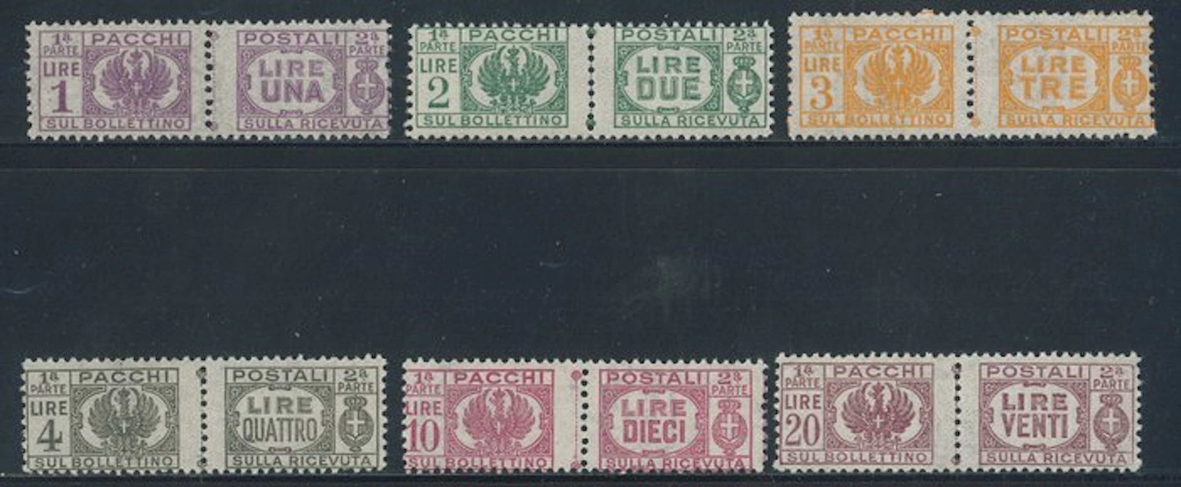 RSI - Postal parcels without bands in the center, complete series nos. 60/65.