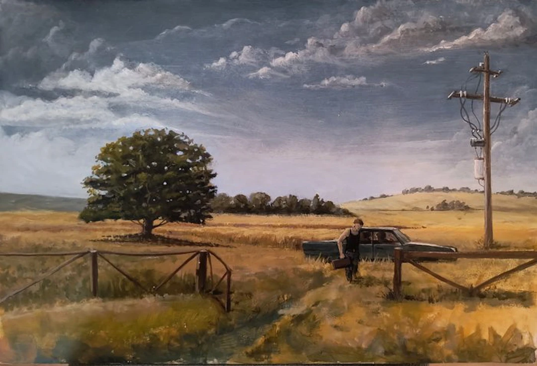Riccardo Gaudiano - Campo con albero e macchina