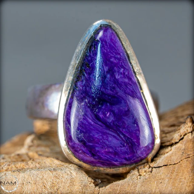 Extremely Rare Natural Charoite Ring 44.35 ct- 8.87 g