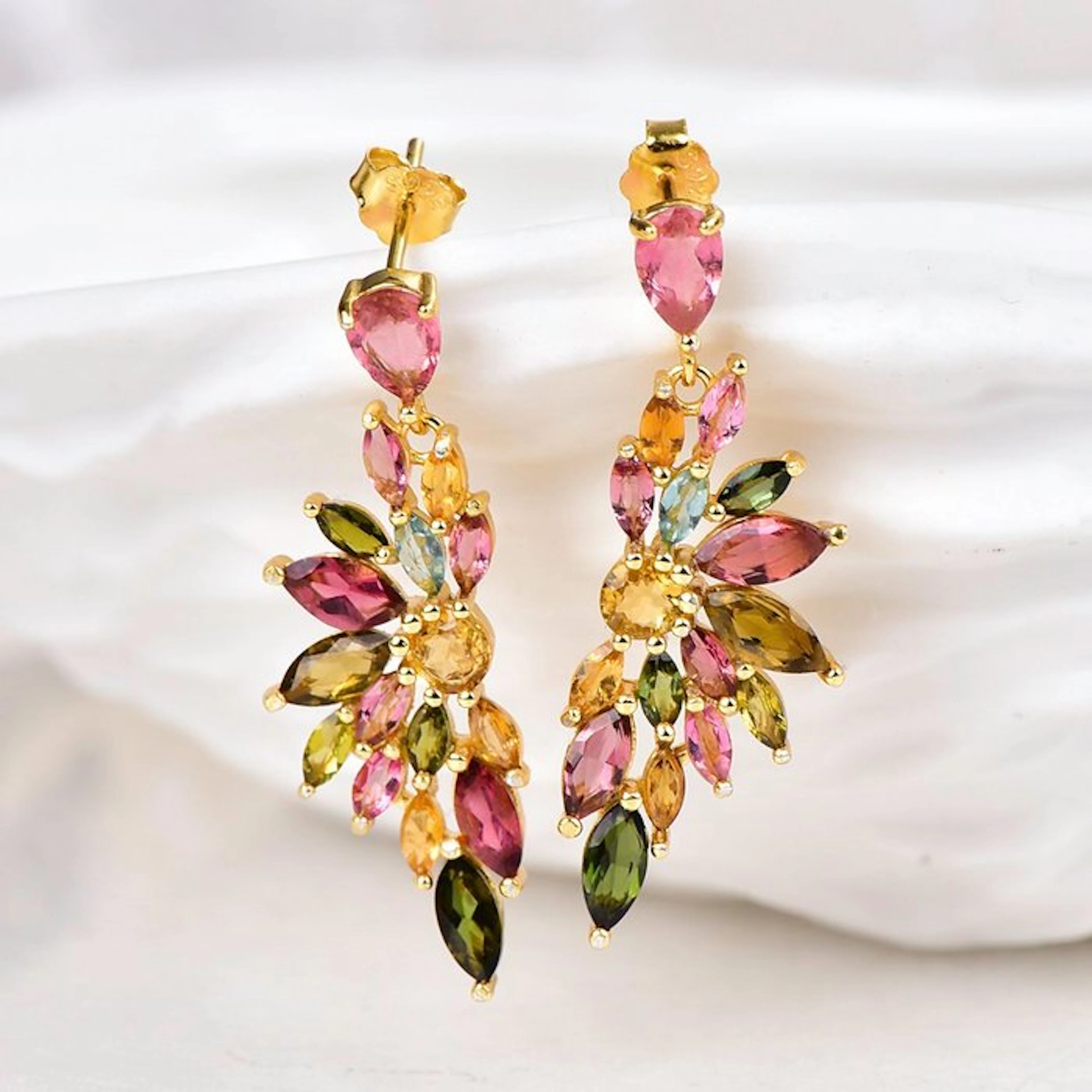 No reserve price - Earrings Silver - Tourmaline - Certified