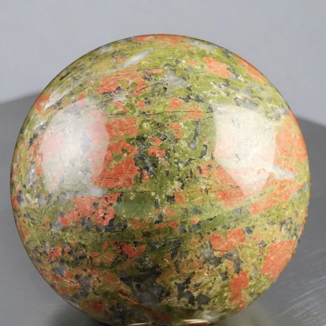 Unakite Sphere with a Mosaic of Green Epidote and Pink...