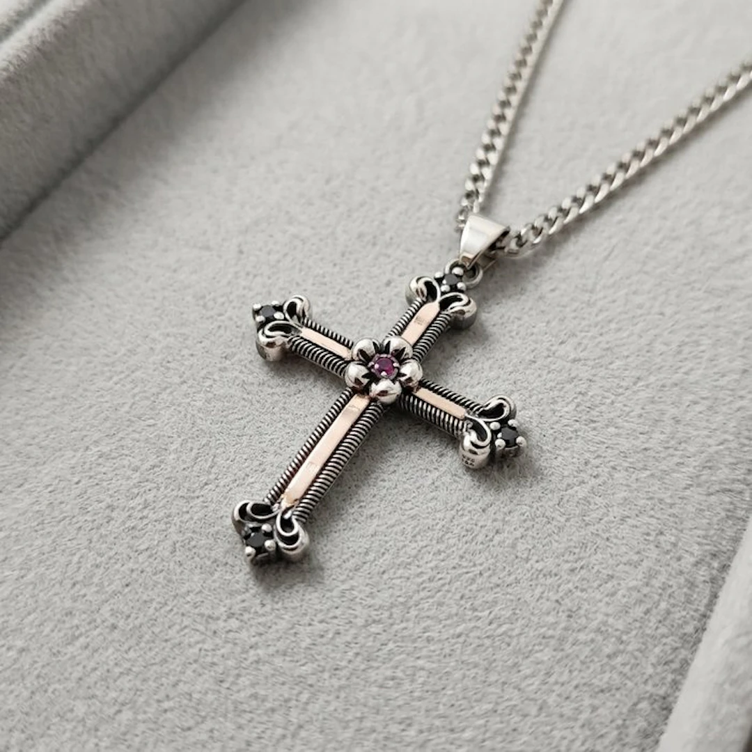 Ruby - 18 kt. - Silver, Rose gold - Necklace - Italian Manufacturing