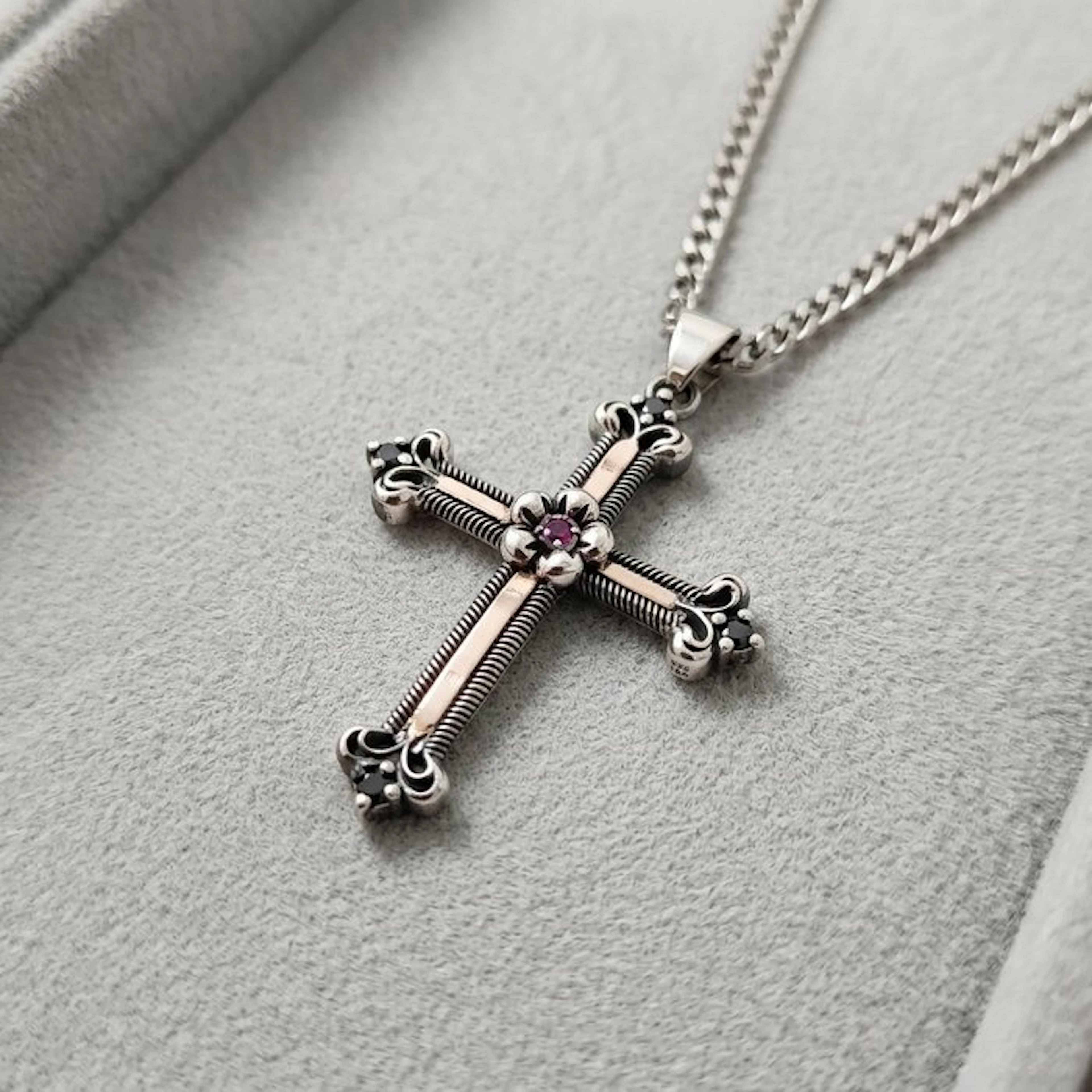 Ruby - 18 kt. - Silver, Rose gold - Necklace - Italian Manufacturing