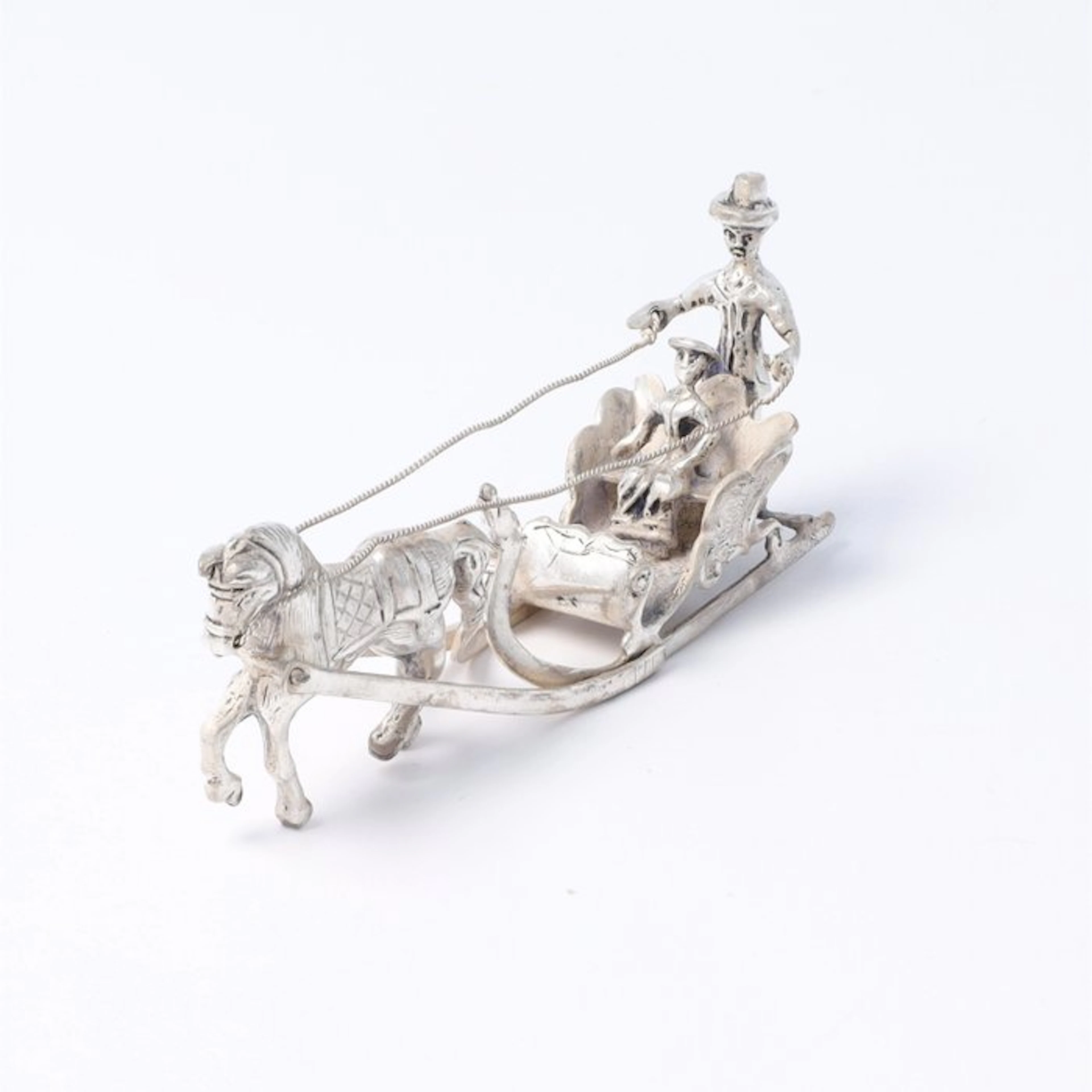 NO RESERVE. J. Niekekerk. Arrenslee met vader en kind. - Figurine - .835 silver