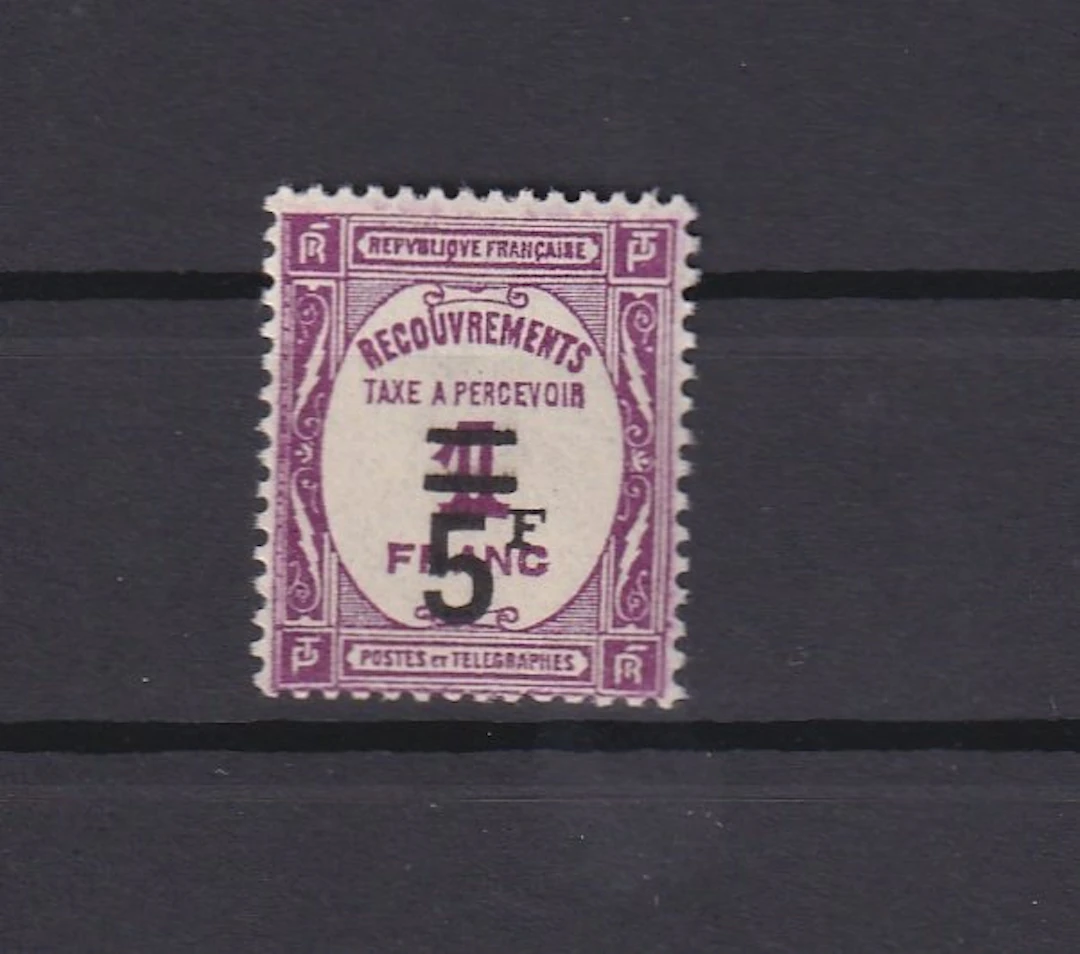 France 1929 - neuf sans charnoère, taxe 5fr sur 1 frs lilas - Yvert taxe n°65