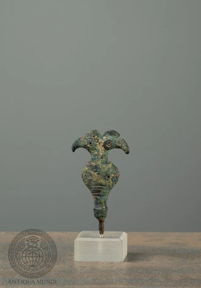 Western Asiatic Bronze Ornamental Pin with Double Bird-Head Finial - 7 cm