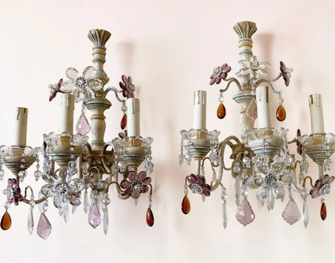 Wall lamp (2) - Banci Firenze 3-light chandelier with crystals and