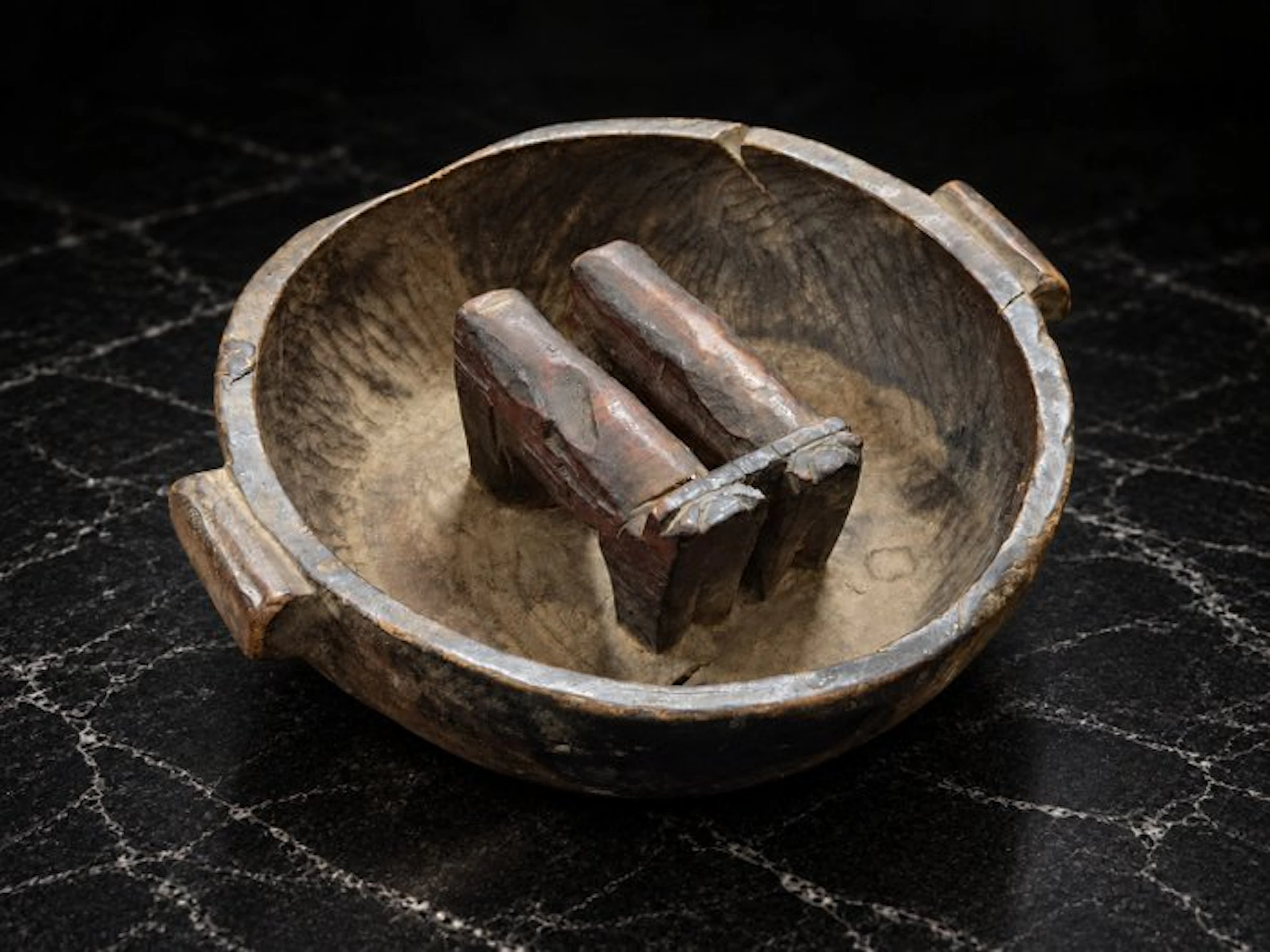 Late Inca–Early Hispanic Wood Wooden Bowl with Twin...