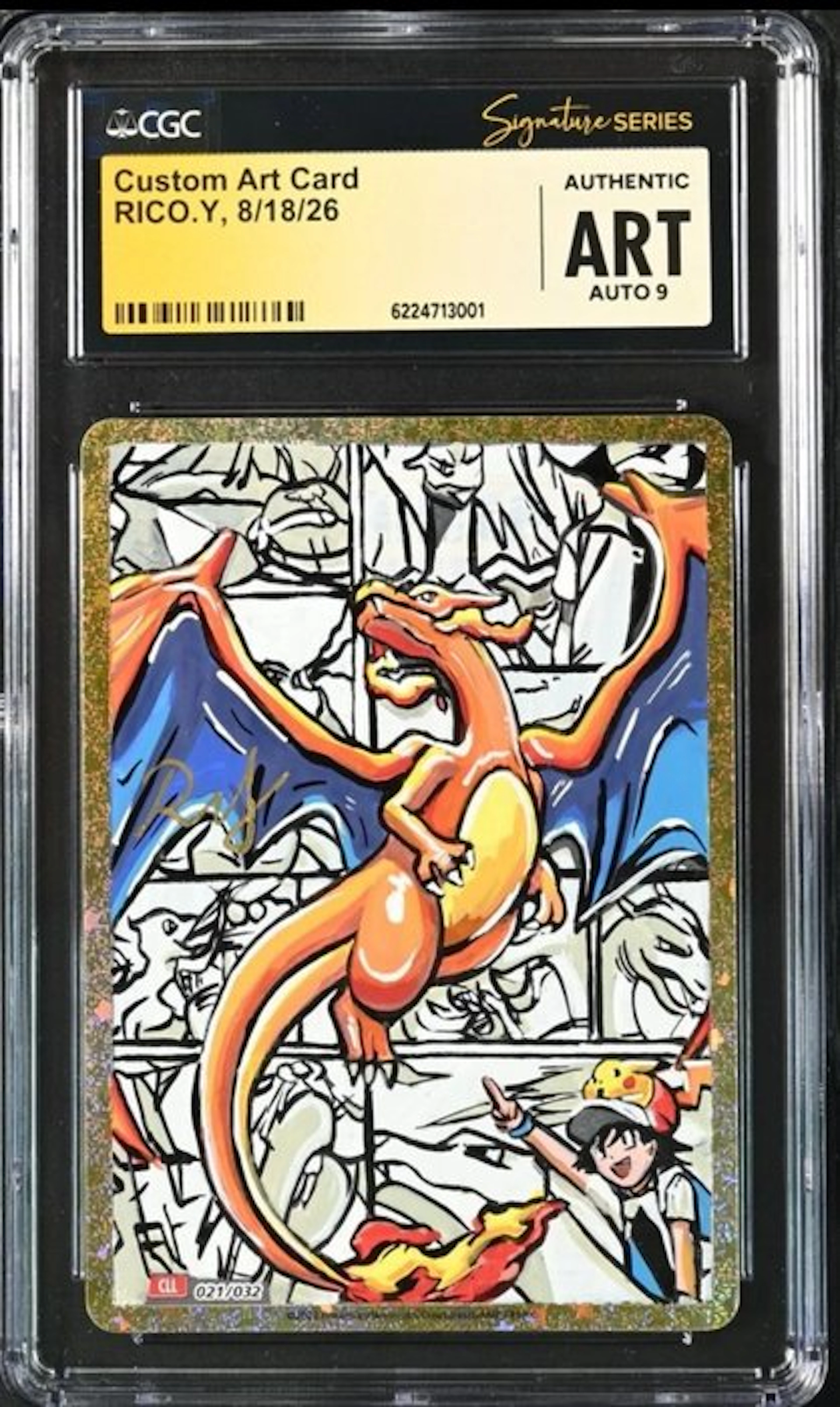 Pokémon - 1 Graded card - Charizard Hand Sketch Custom Art by RICO.Y Full art