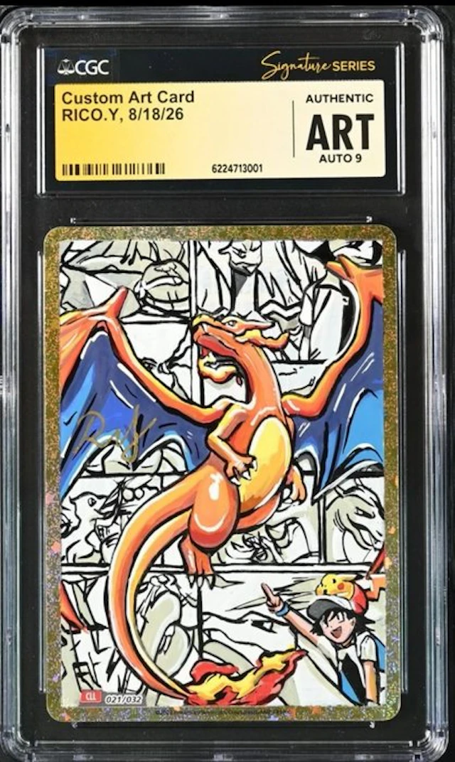 Pokémon - 1 Graded card - Charizard Hand Sketch Custom Art by RICO.Y Full art