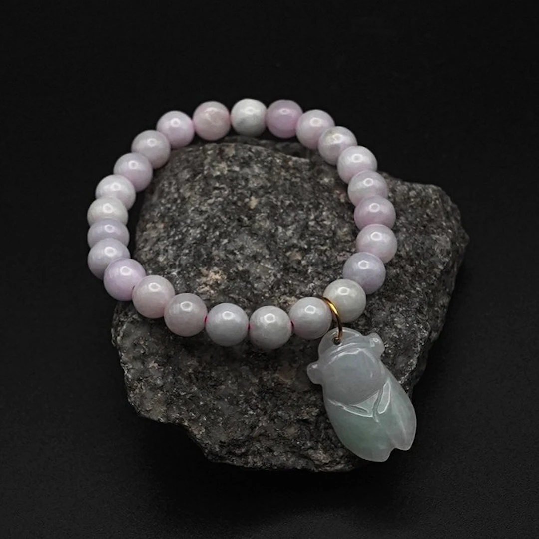 NGTC Certified Natural Jadeite Bracelet - Lavender Beads...