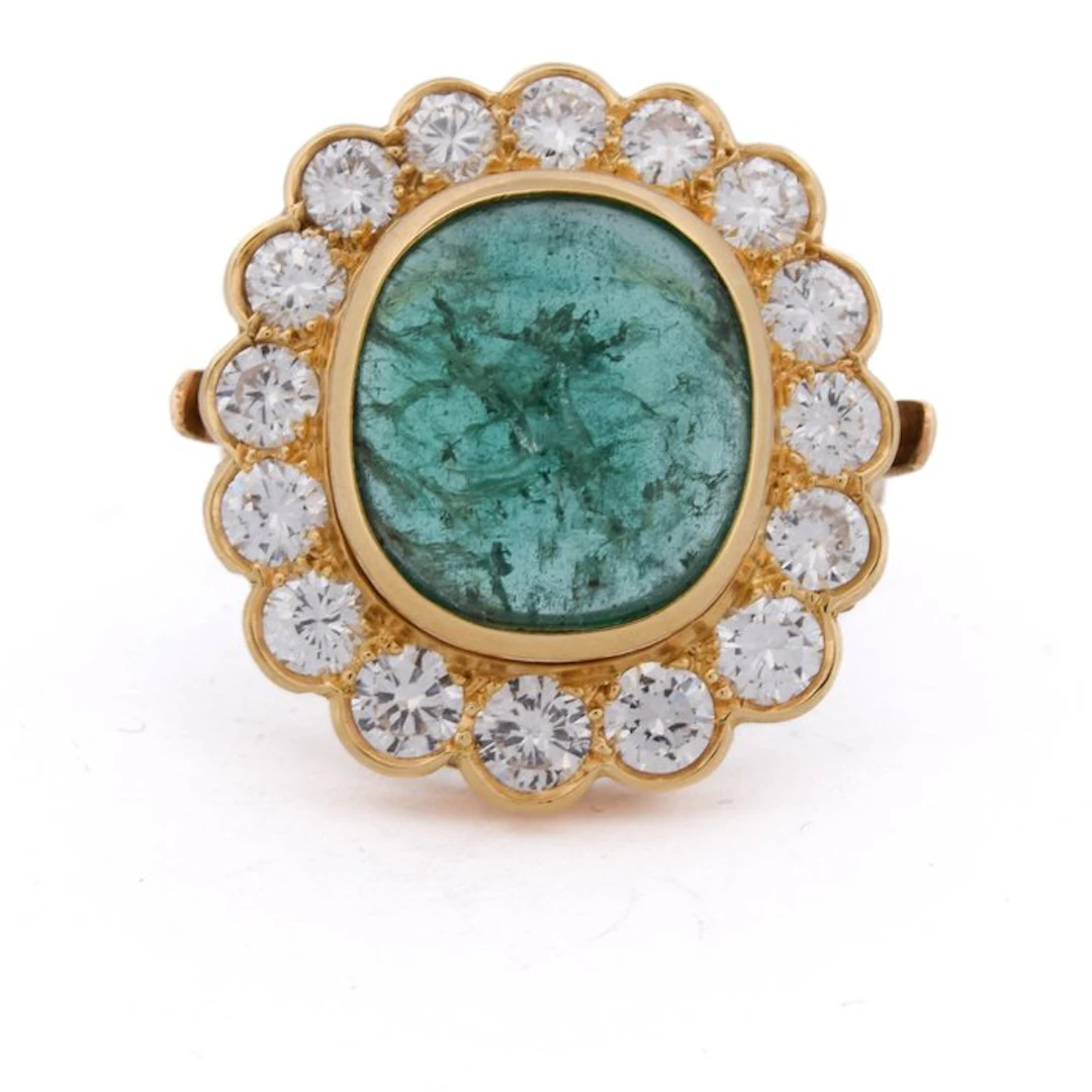 Ring - 18 kt. Yellow gold - 13.00ct. tw. Emerald - Diamond
