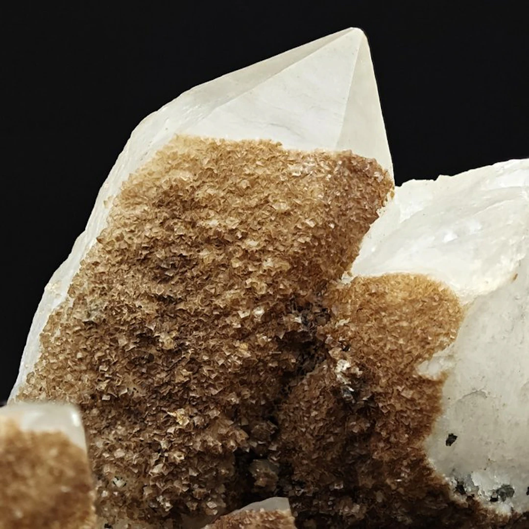 Milky quartz artichoke with amber siderite Crystals on...