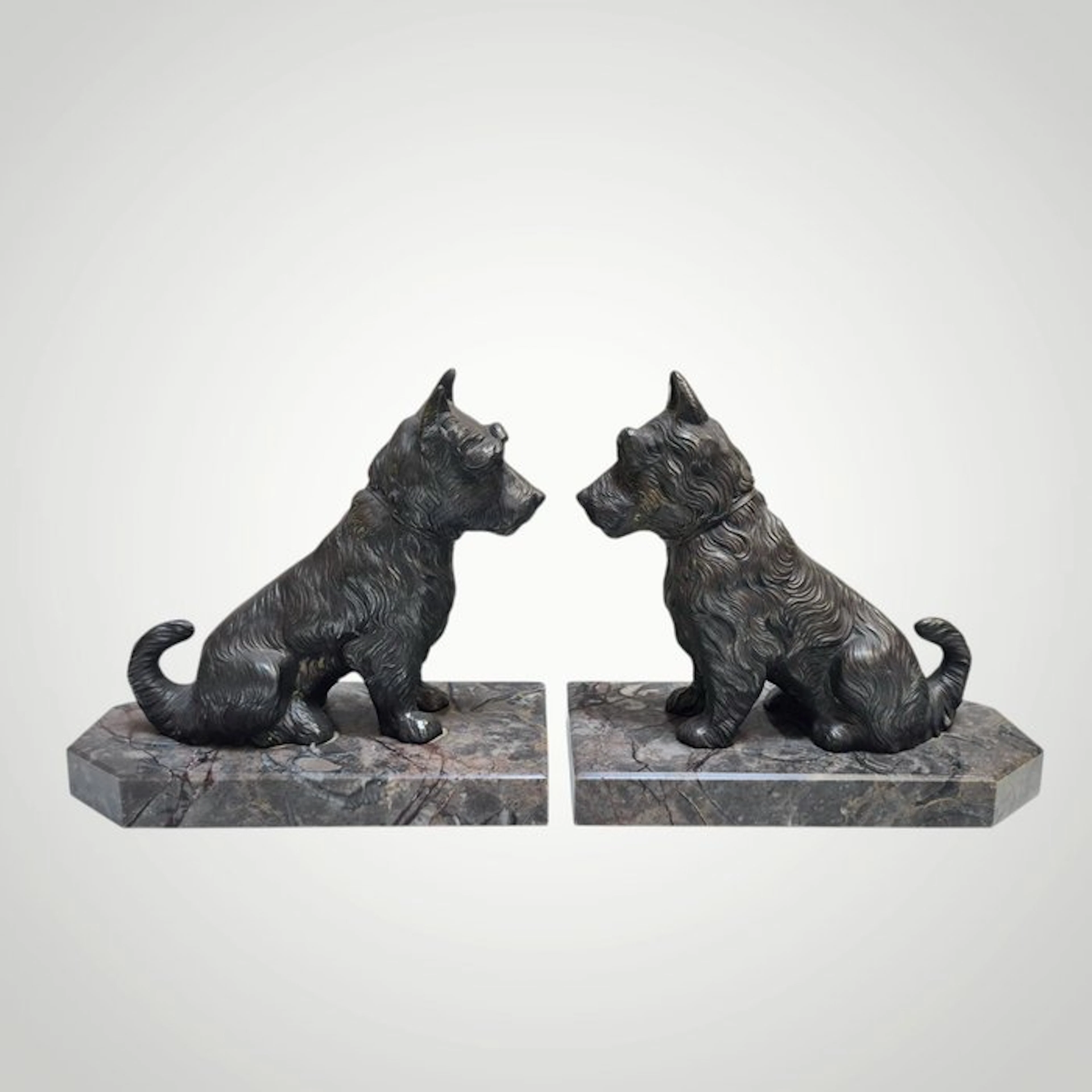 Hippolyte Moreau - Bookends - Fox Terrier dogs - Spelter, Marble