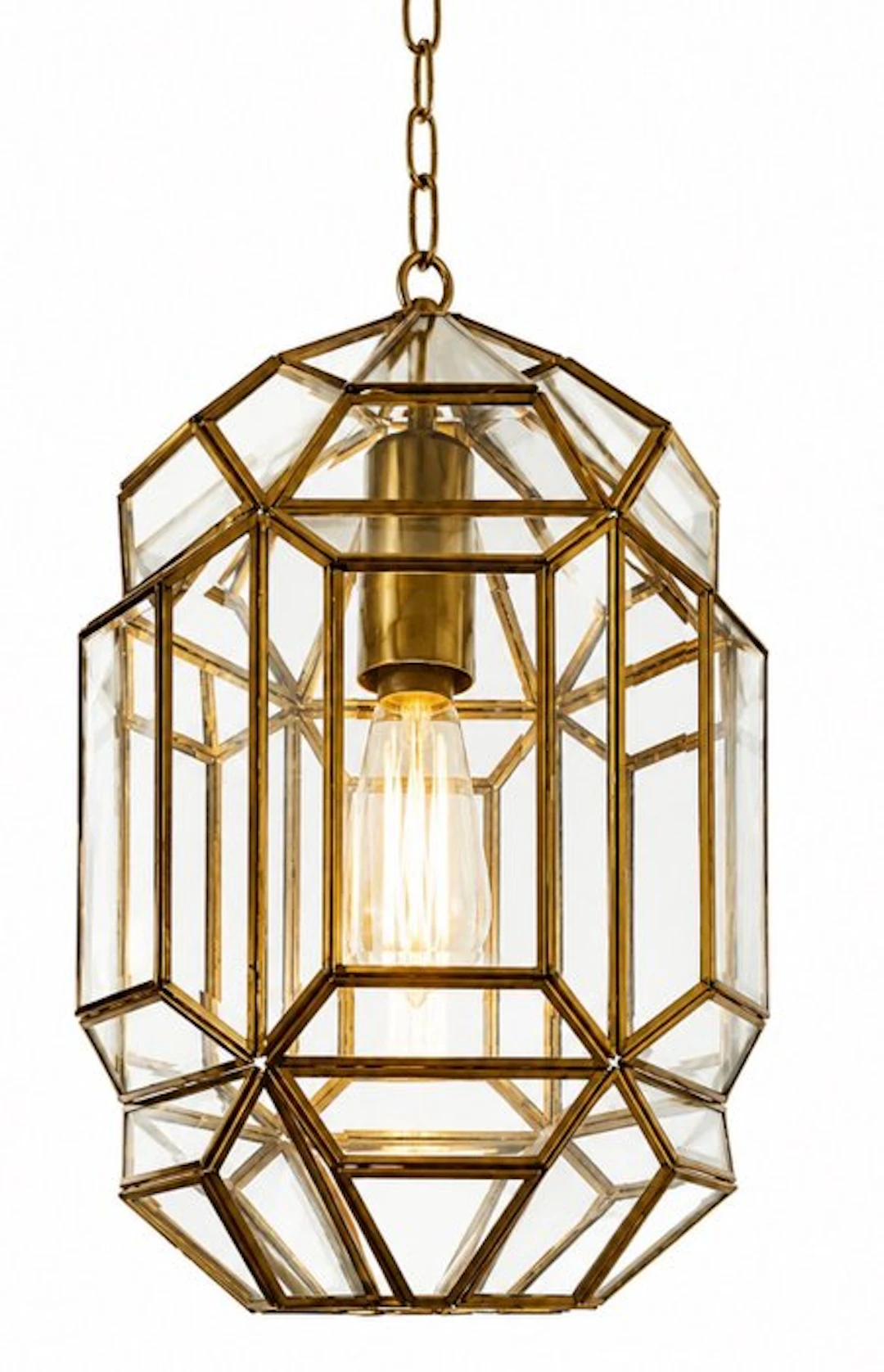 Hanging lamp - brass, crystal