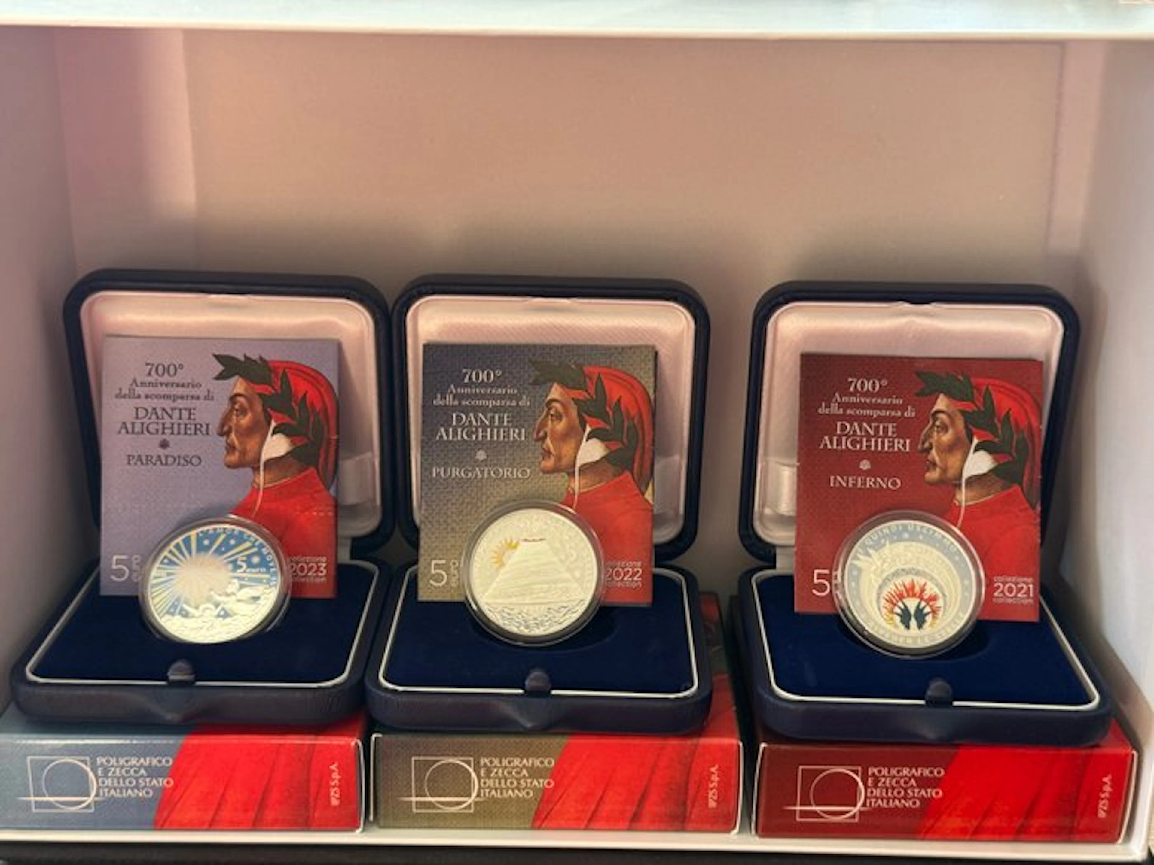Italy. 5 Euro 2021/2023 "Dante Alighieri" (3 monedas)