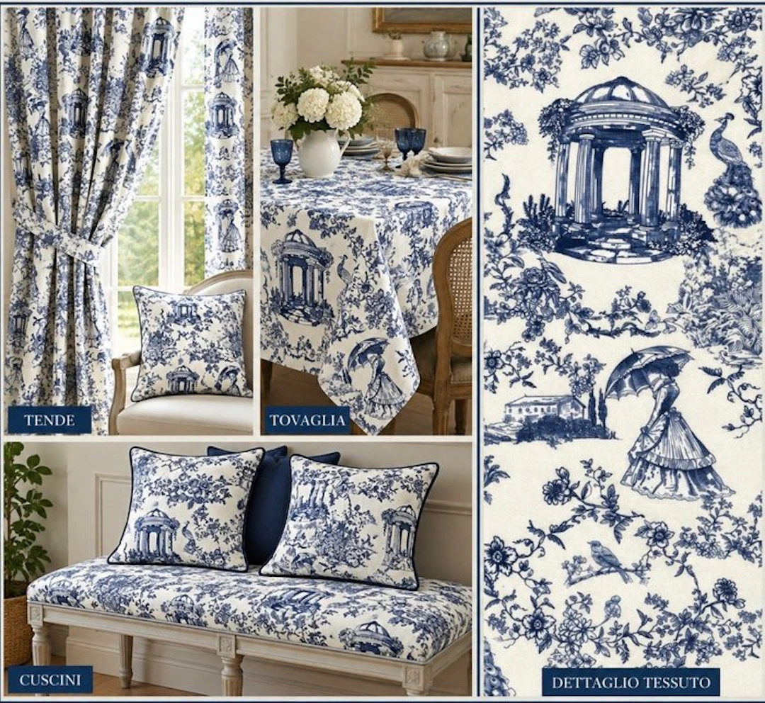 Prestigious and exclusive Toile de Jouy fabric in double...