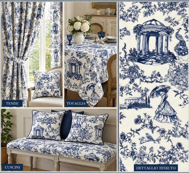 Prestigious and exclusive Toile de Jouy fabric in double...