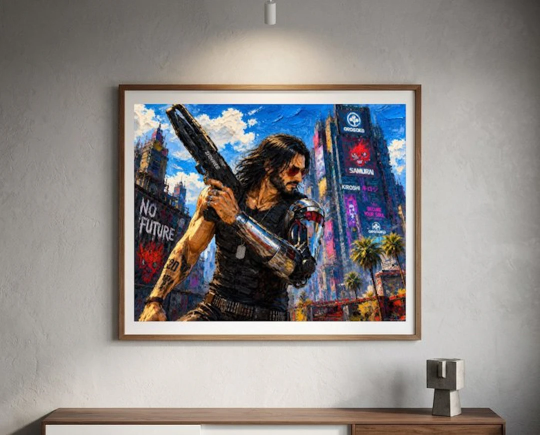 AT9 - "Johnny Silverhand in Night City: Oil Painting Style"