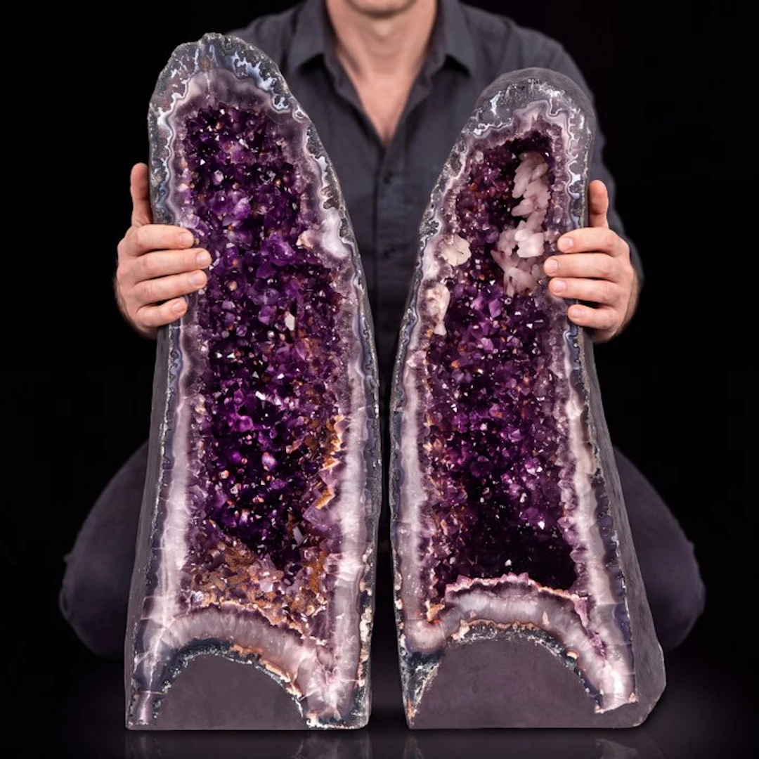Amethyst & Agate - 58x22x24 cm - Matched Pair - Cathedral Geode- 59.6 kg