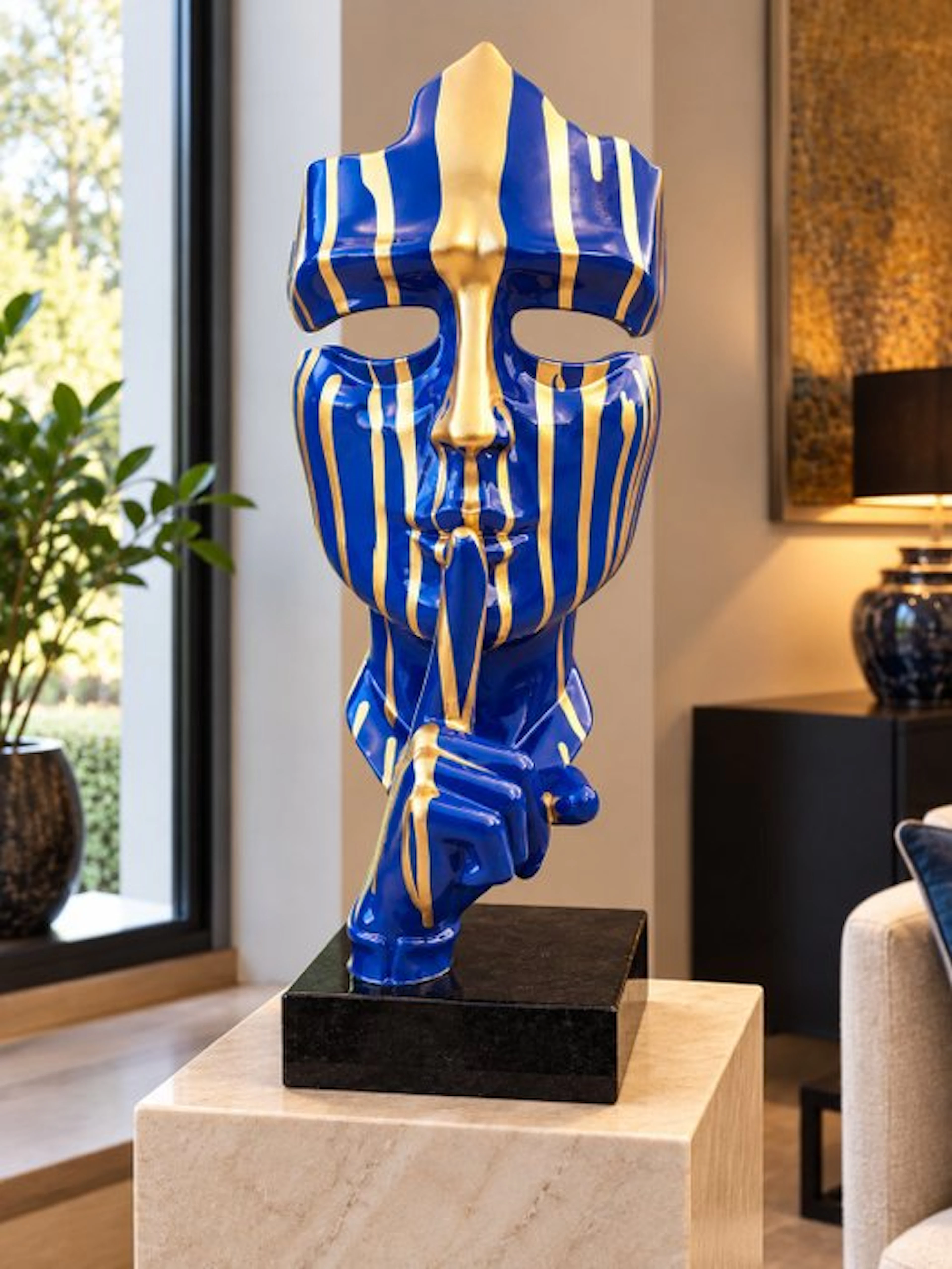 Statue, artistic Statue head on block '' THE SILENCE ''...