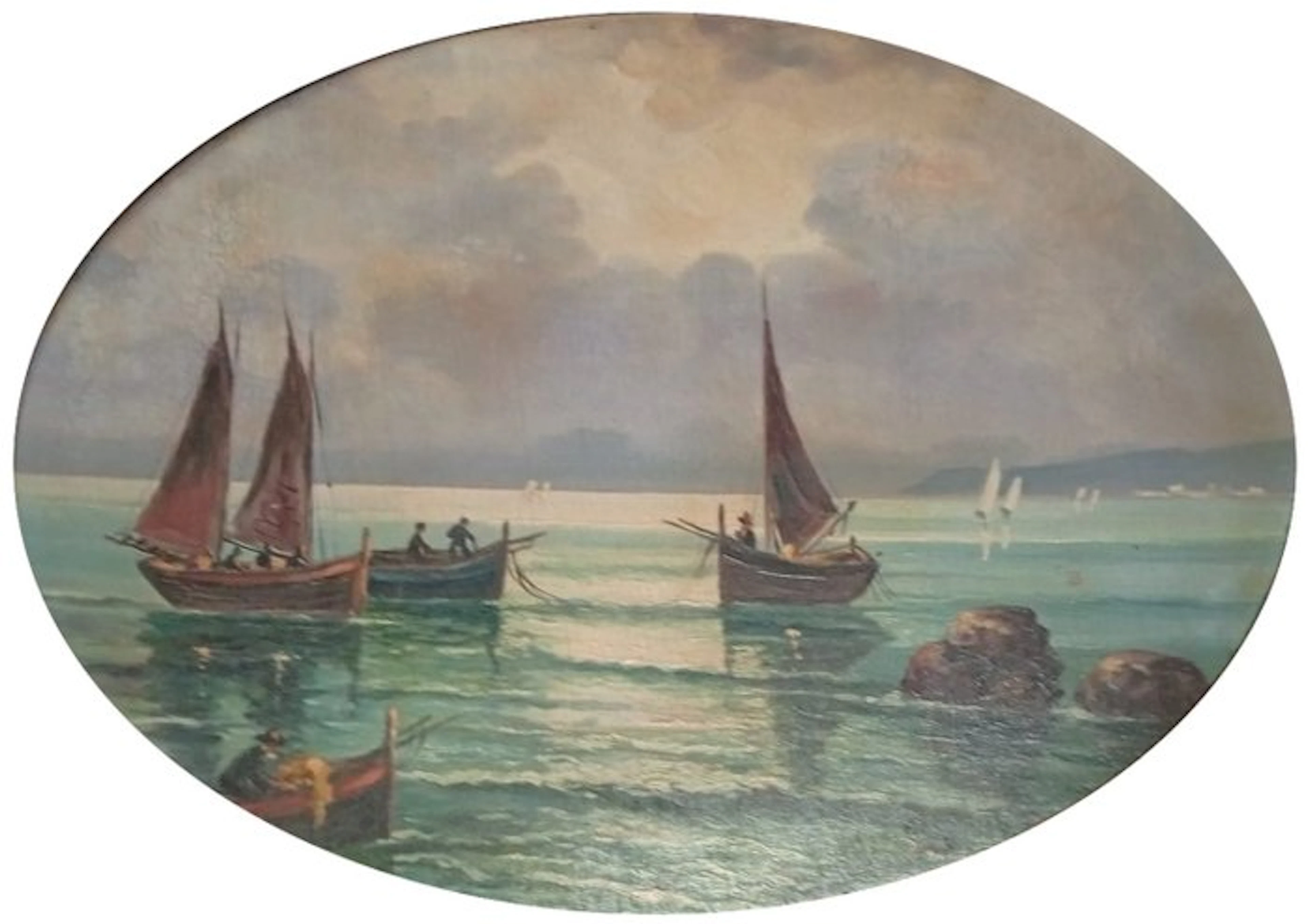 Scuola italiana (XIX-XX) - Marina con barche a vela e pescatori